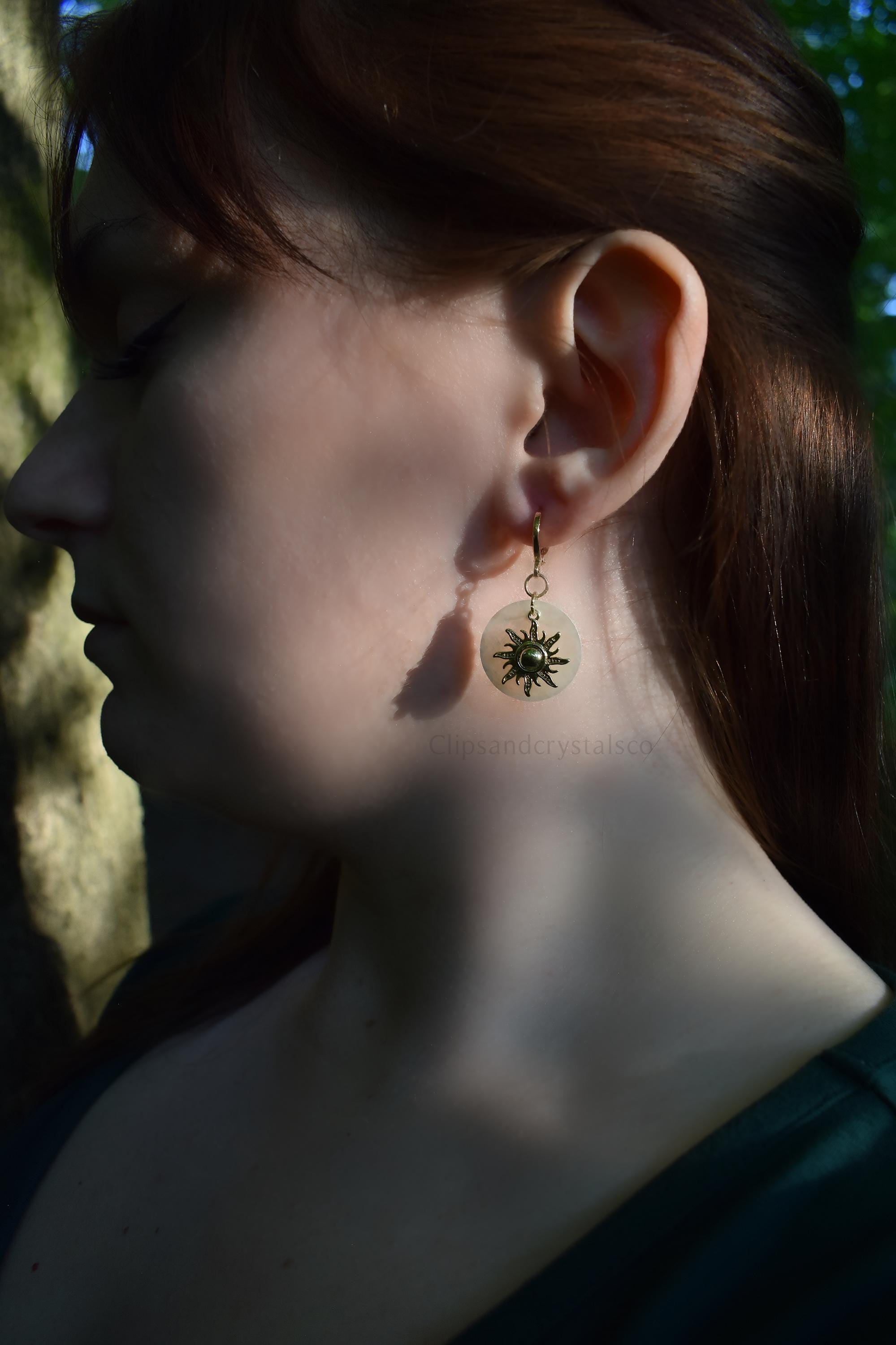 Gold Sun And Moon Dangle Huggie Hoops