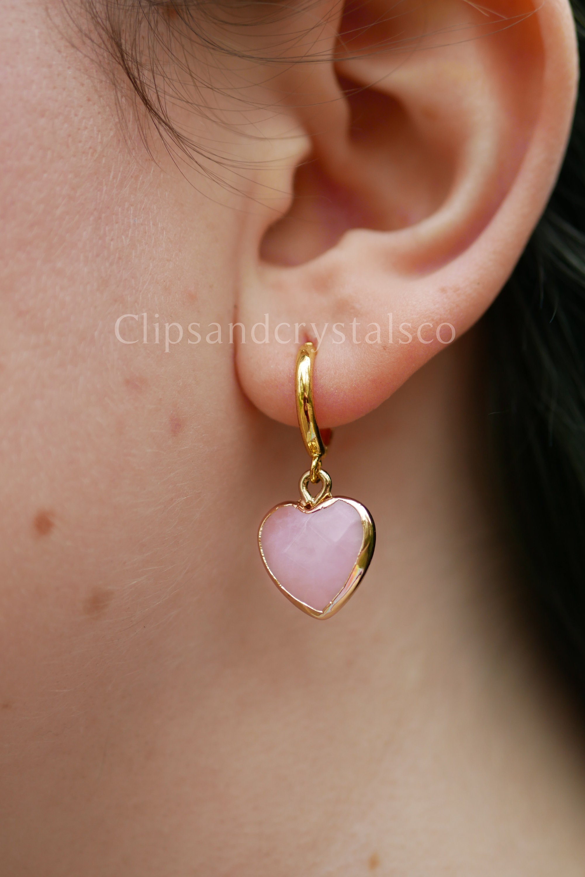 Pink Rose Quartz Heart Earrings
