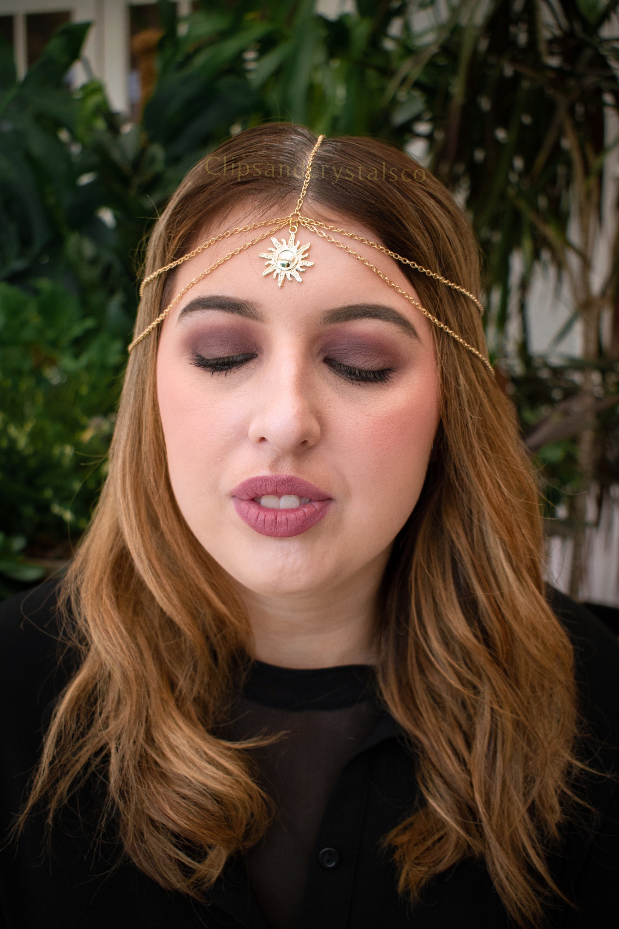 Sun Headpiece With Teardrop Crystal Pendant