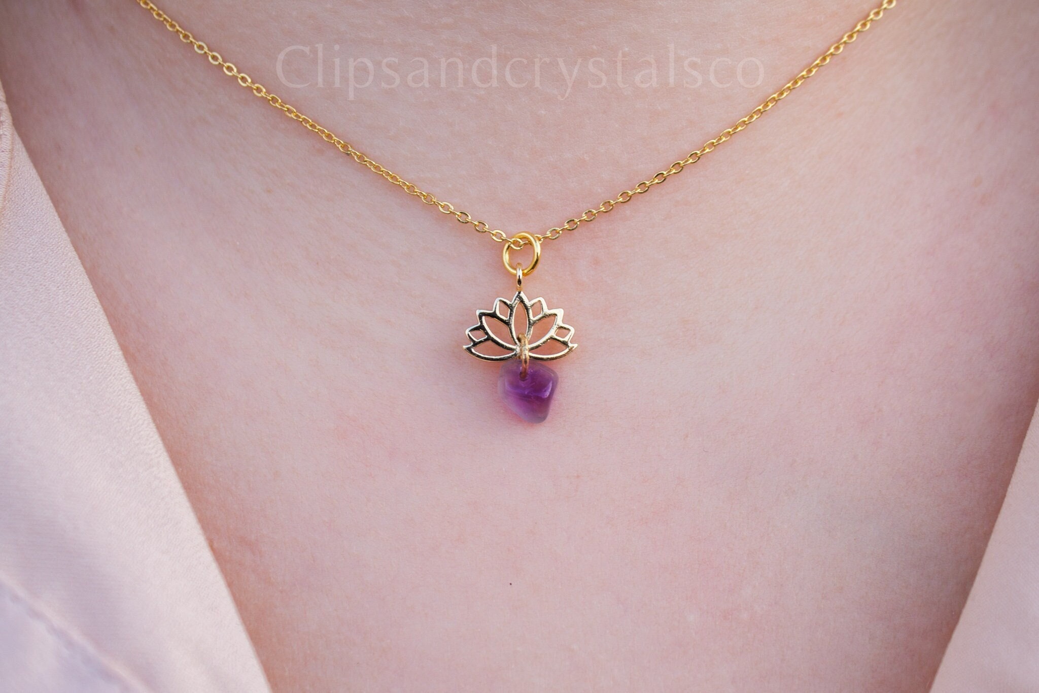 Gold Lotus Flower Necklace - Many Crystal Options