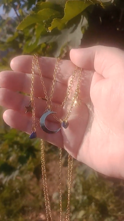 Gold Moon And Star Gemstone Head Chain - Many Crystal Options