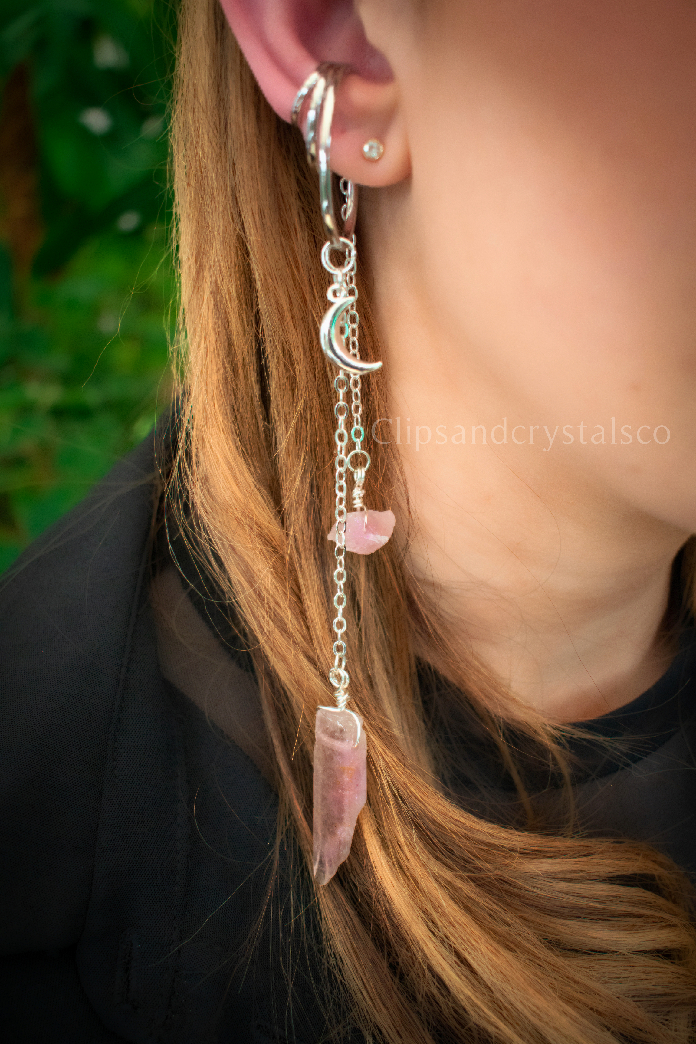 Silver Moon Crystal Ear Cuff