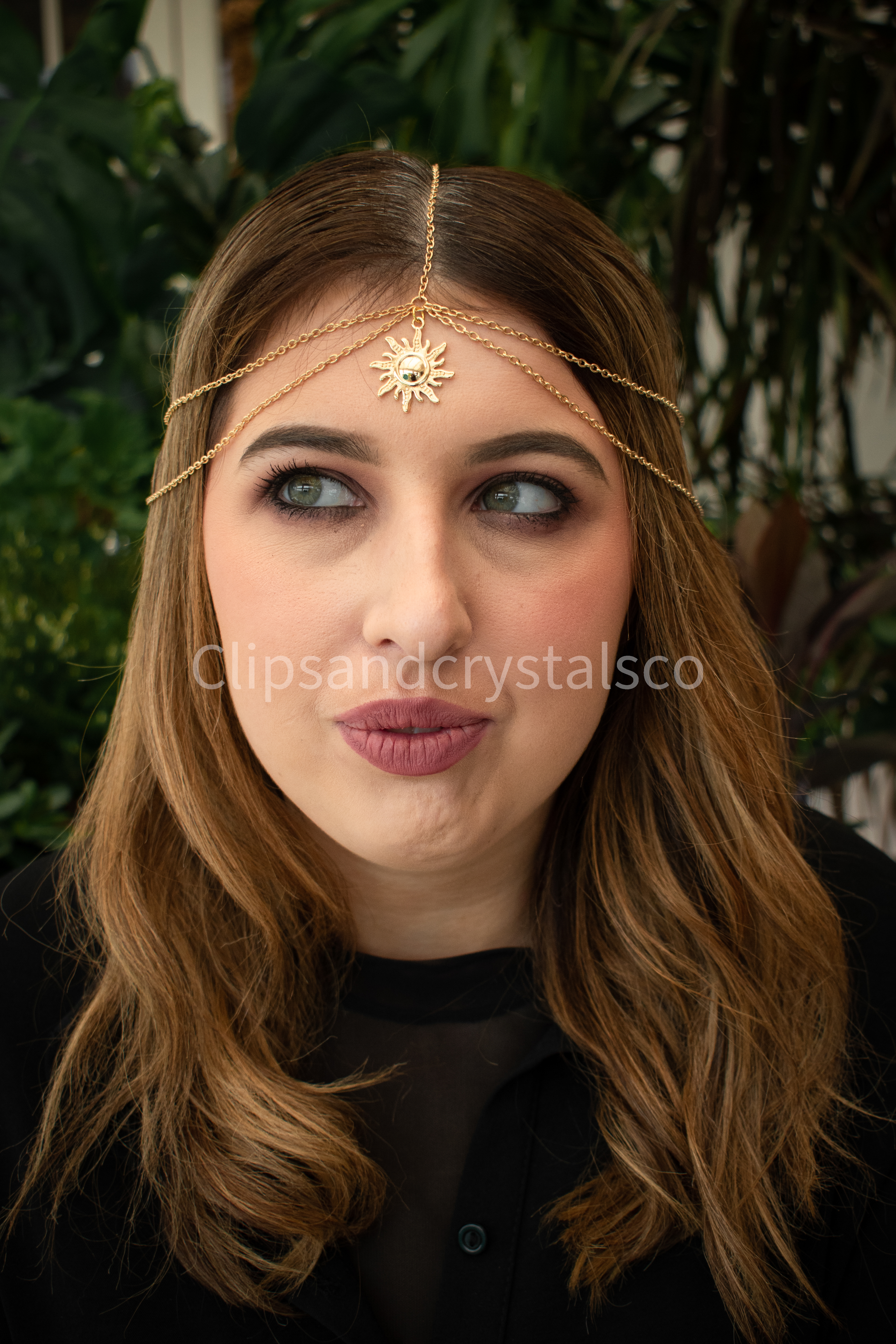 Sun Headpiece With Teardrop Crystal Pendant