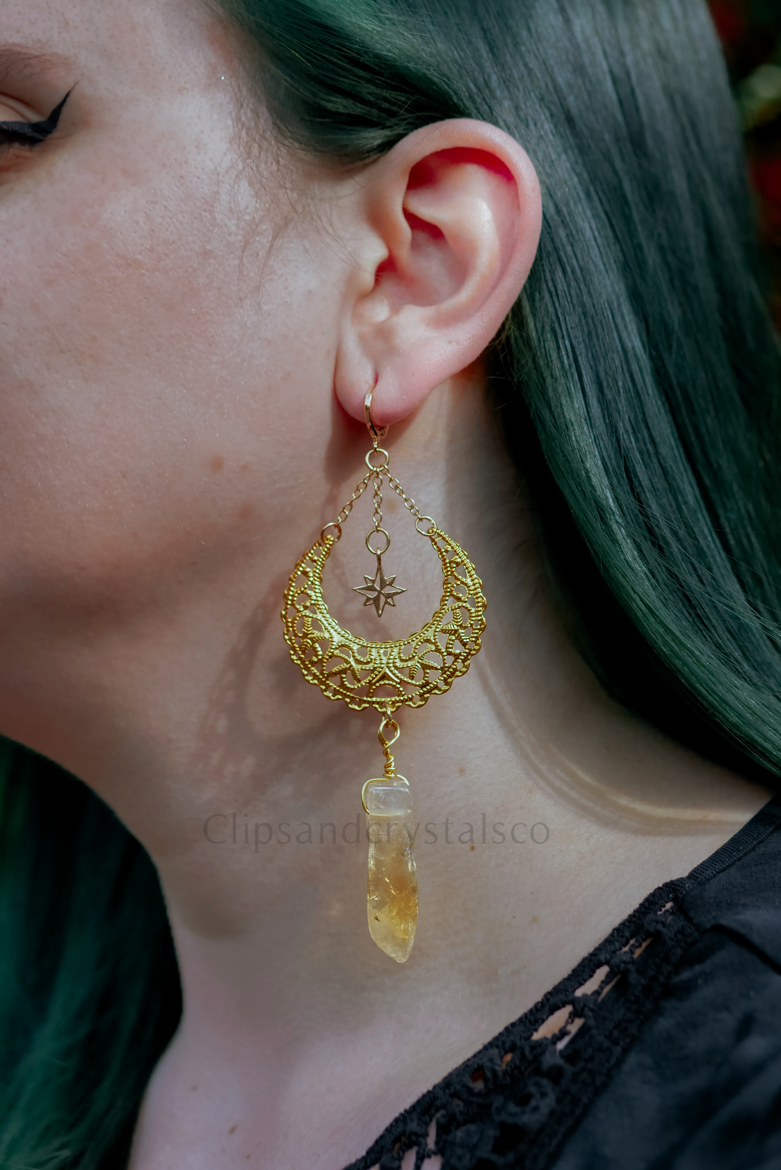 Statement Gold Moon And Star Earrings