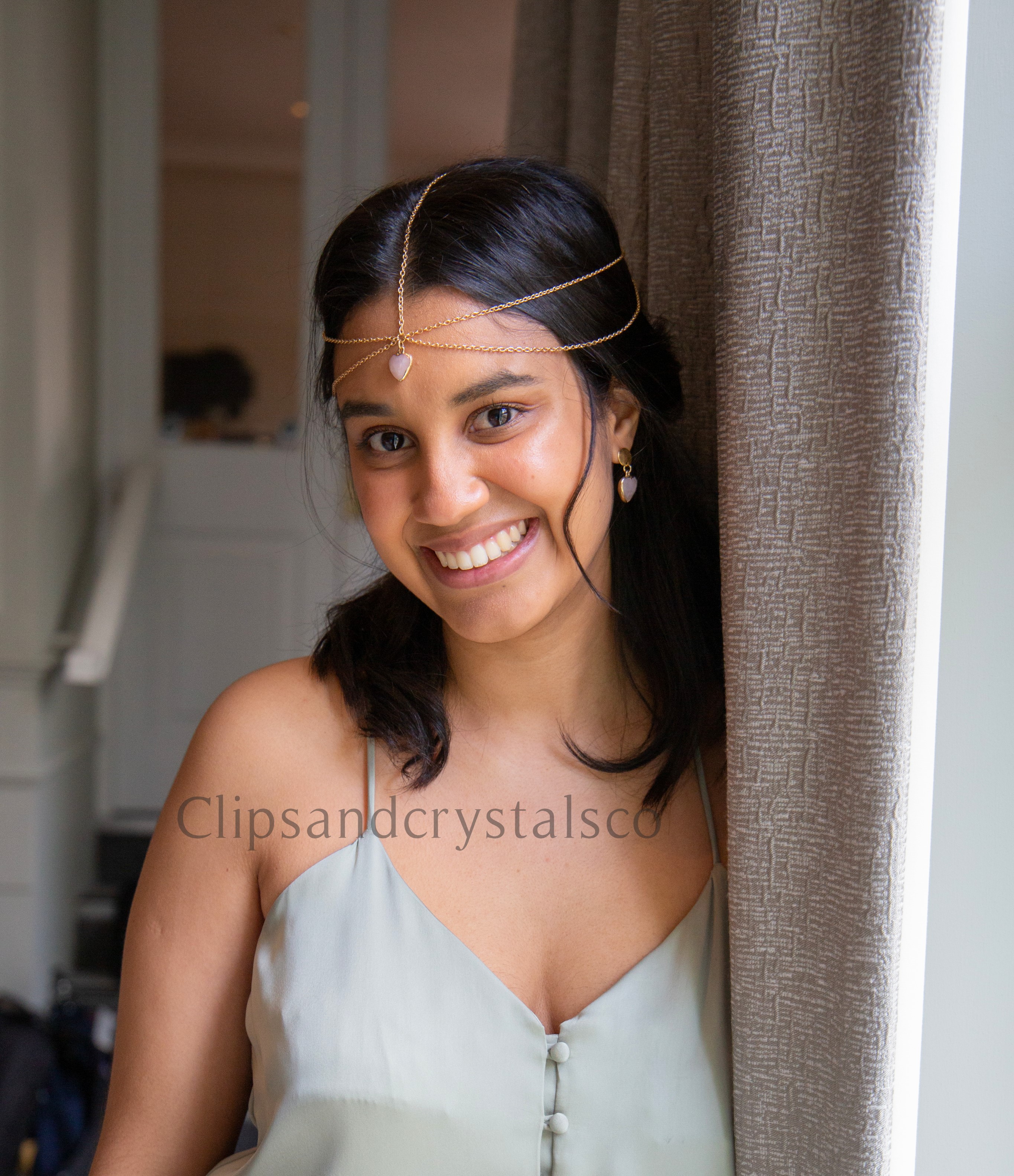 Romantic Rose Quartz Heart Headpiece