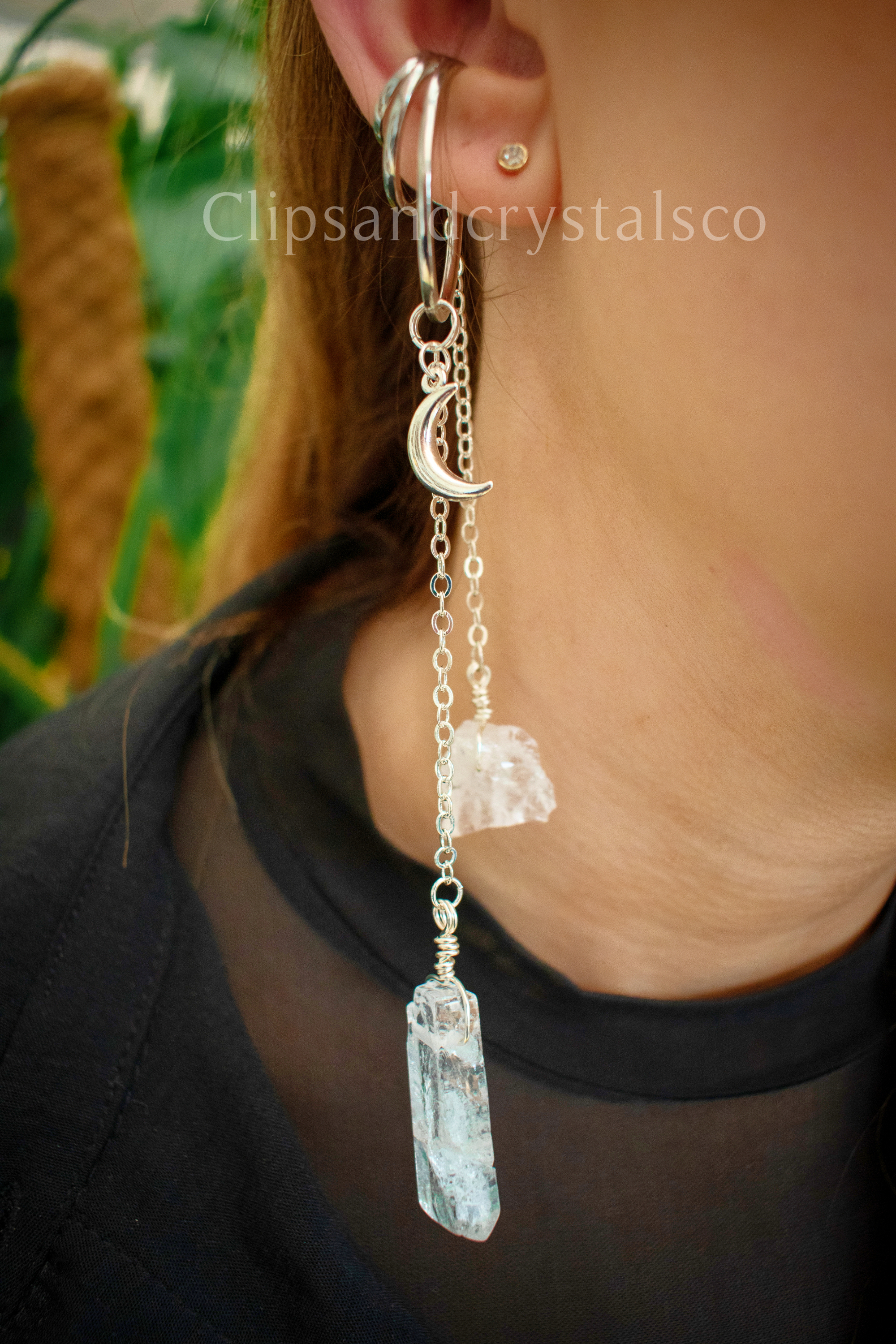 Silver Moon Quartz Ear Cuff