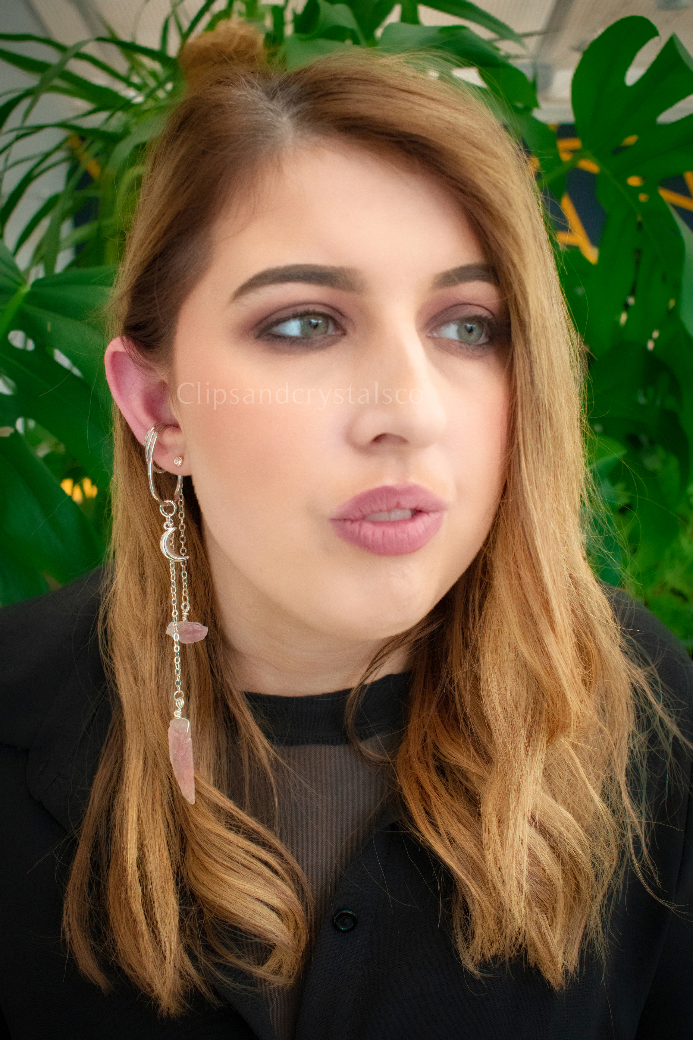 Silver Moon Crystal Ear Cuff