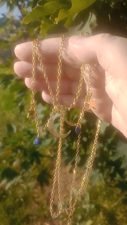 Gold Moon And Star Gemstone Head Chain - Many Crystal Options