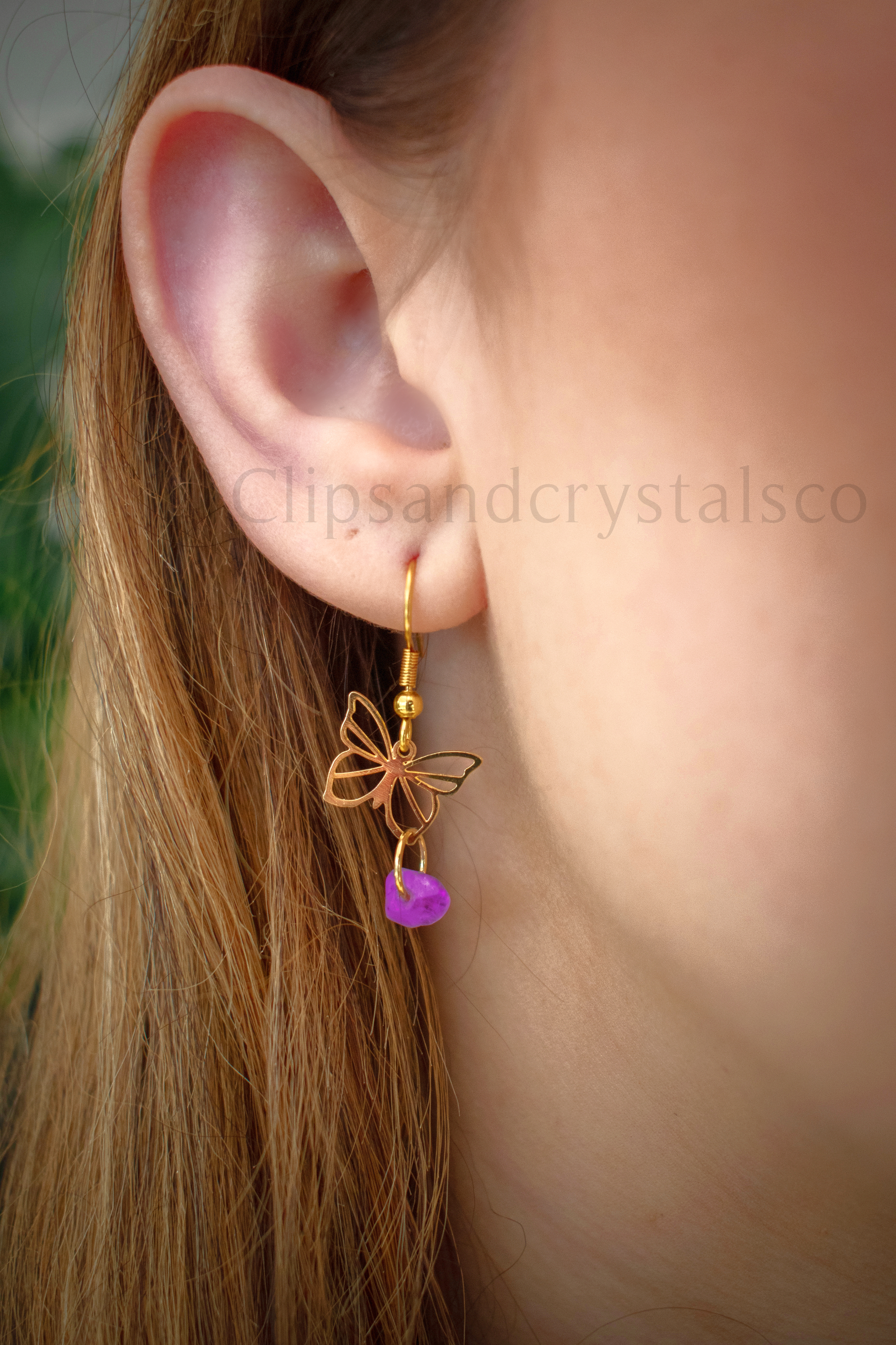 Gold Butterfly Gemstone Earrings