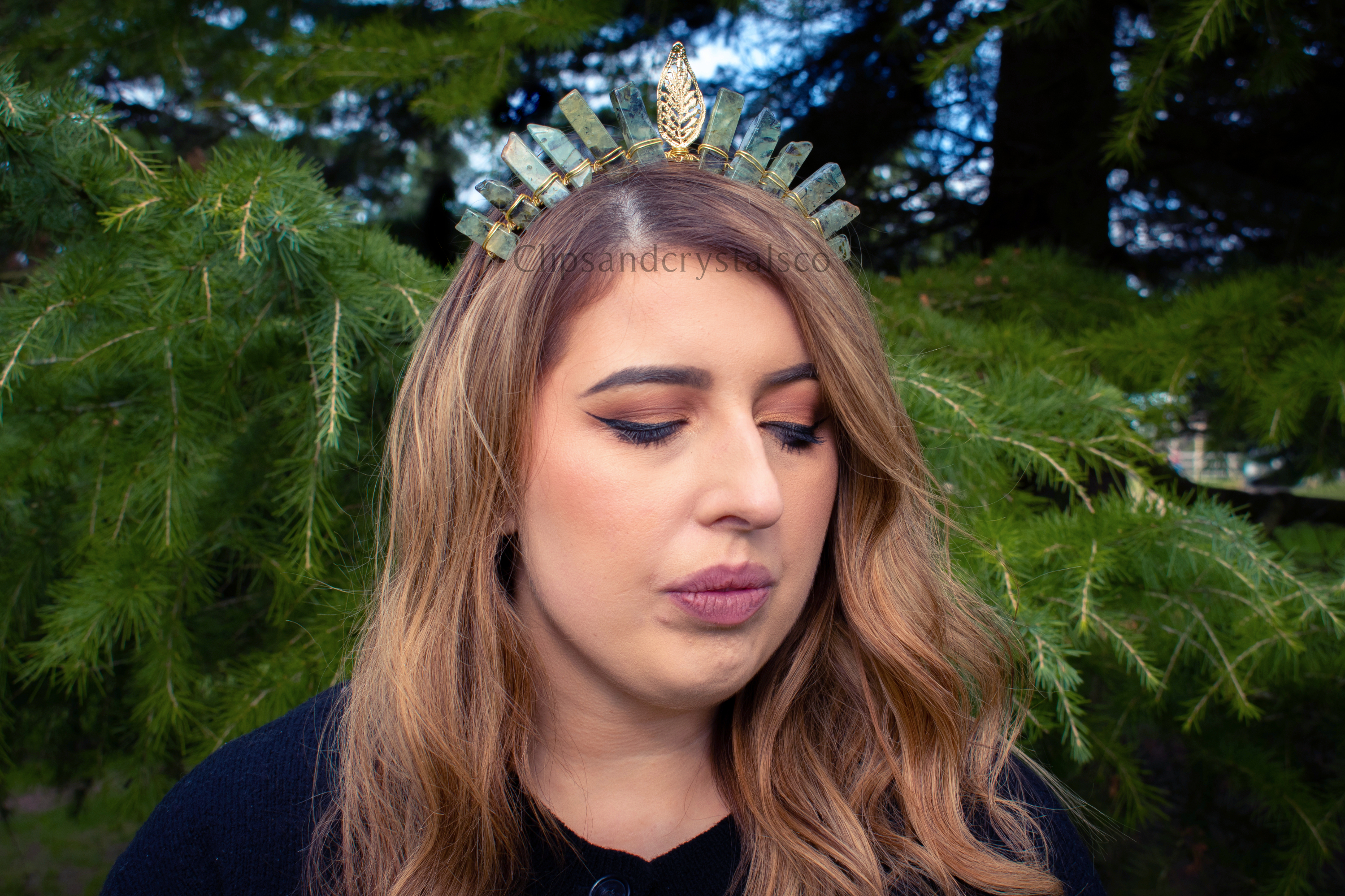 Green And Gold Crystal Leaf Tiara