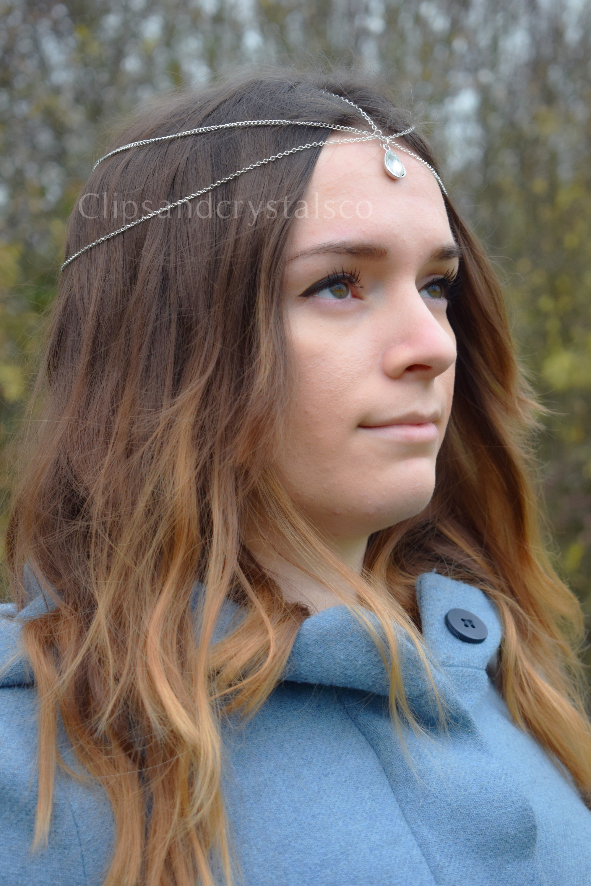 Vintage Style Silver Crystal Head Chain 