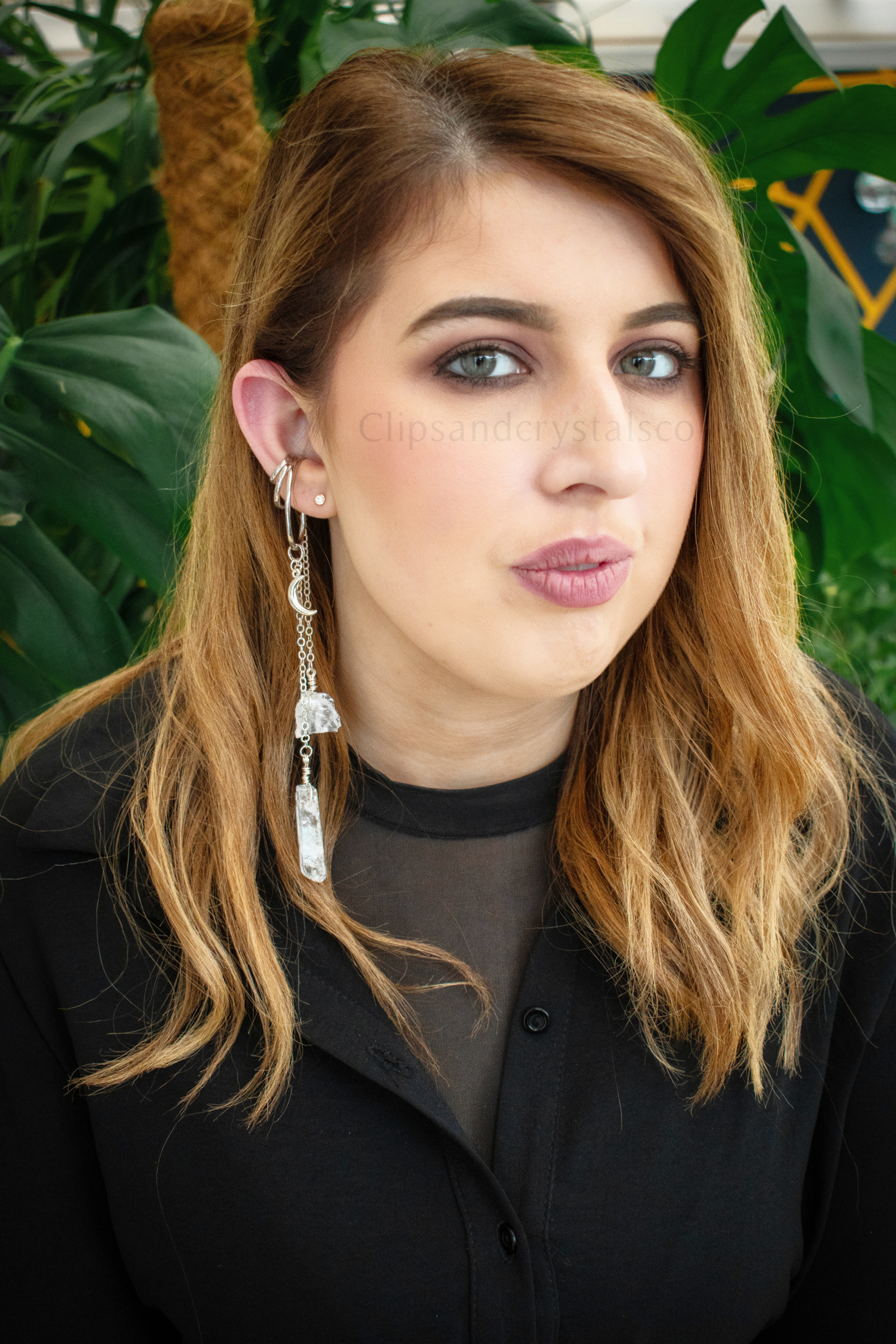 Silver Moon Quartz Ear Cuff