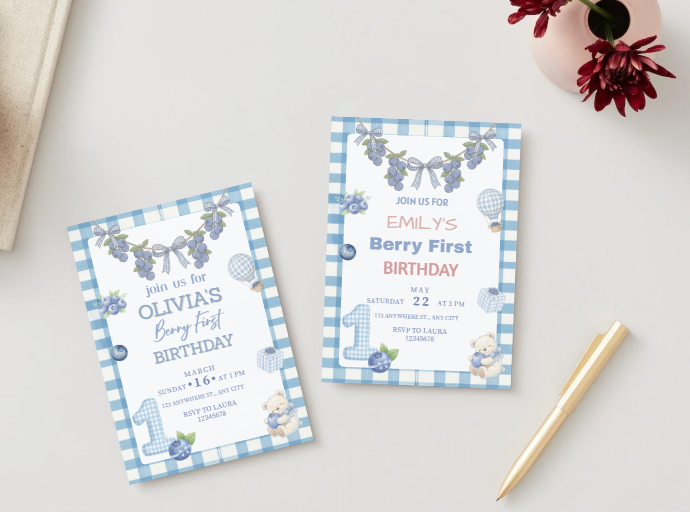 Blueberry First Birthday Invitation
