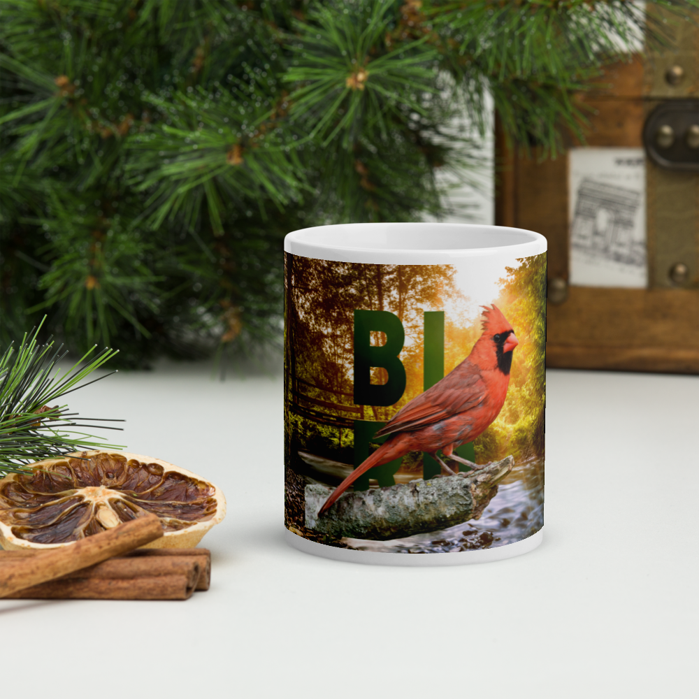 Cardinal Woodland Mug, Forest Stream Nature Coffee Cup