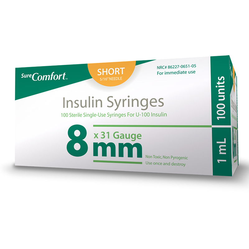 Sure Comfort 100unit 8MM 31G insulin syringe