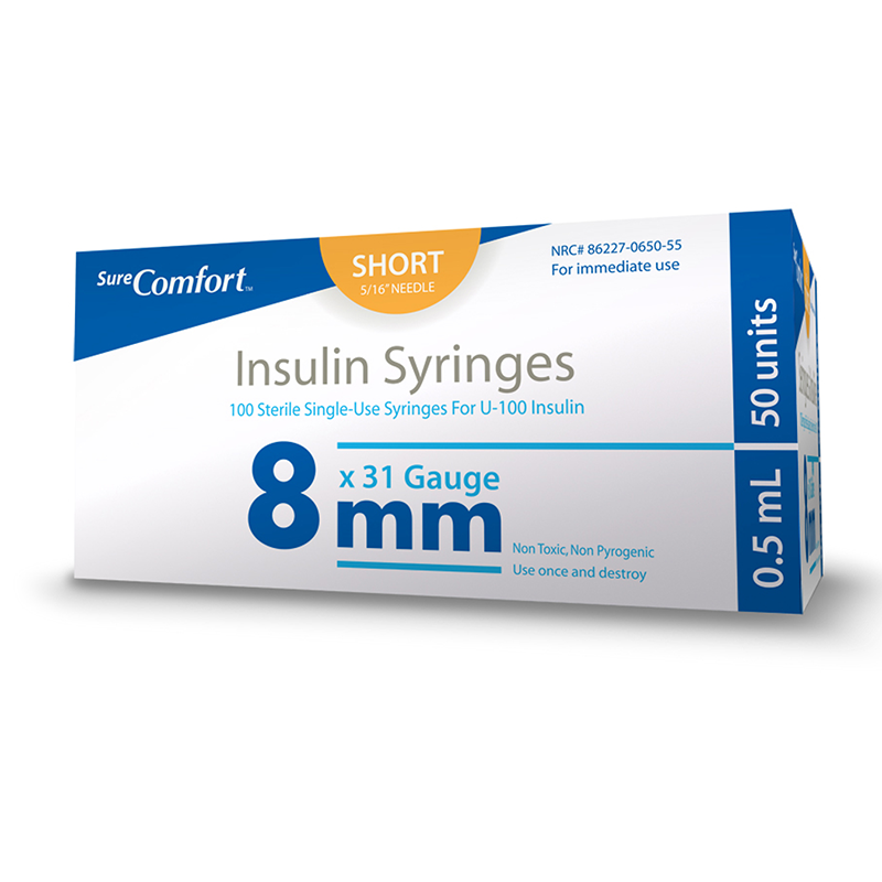Sure Comfort 50units 8mm 31G insulin syringe