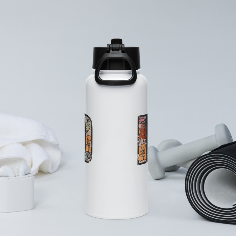 Stainless steel water bottle with a straw lid
