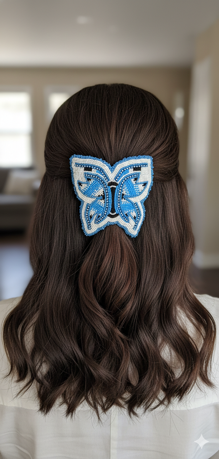 Indigenous Blue Butterfly Beaded Hair Clip