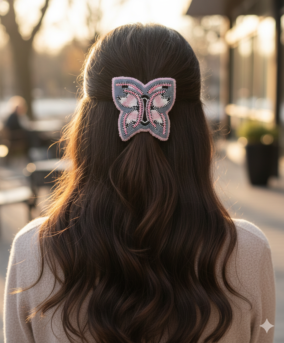 Indigenous Butterfly Beaded Hair Clip