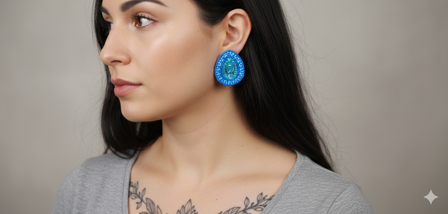 Indigenous Handcrafted Blue Statement Earrings