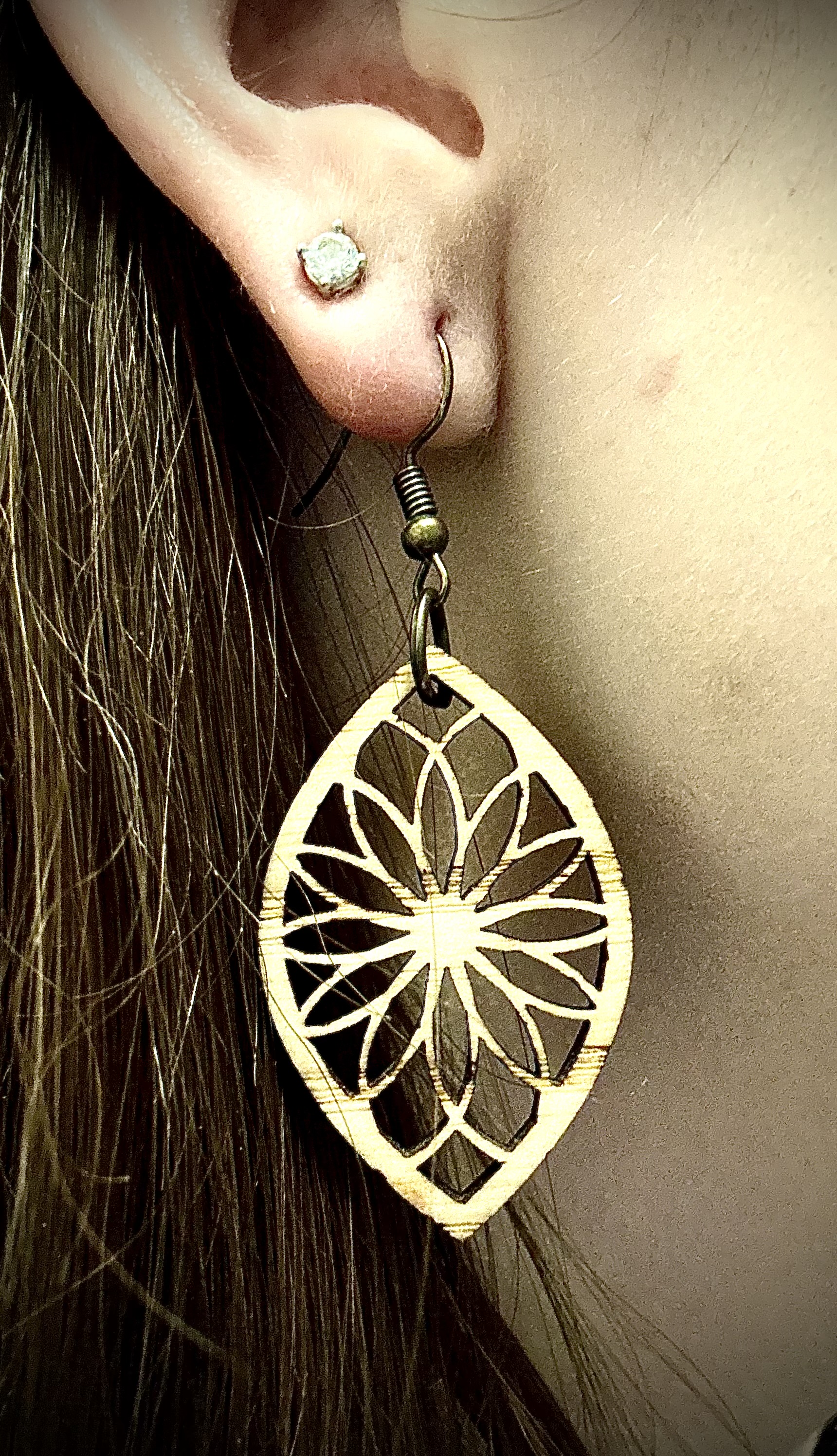 Wooden Floral Geometric Earring