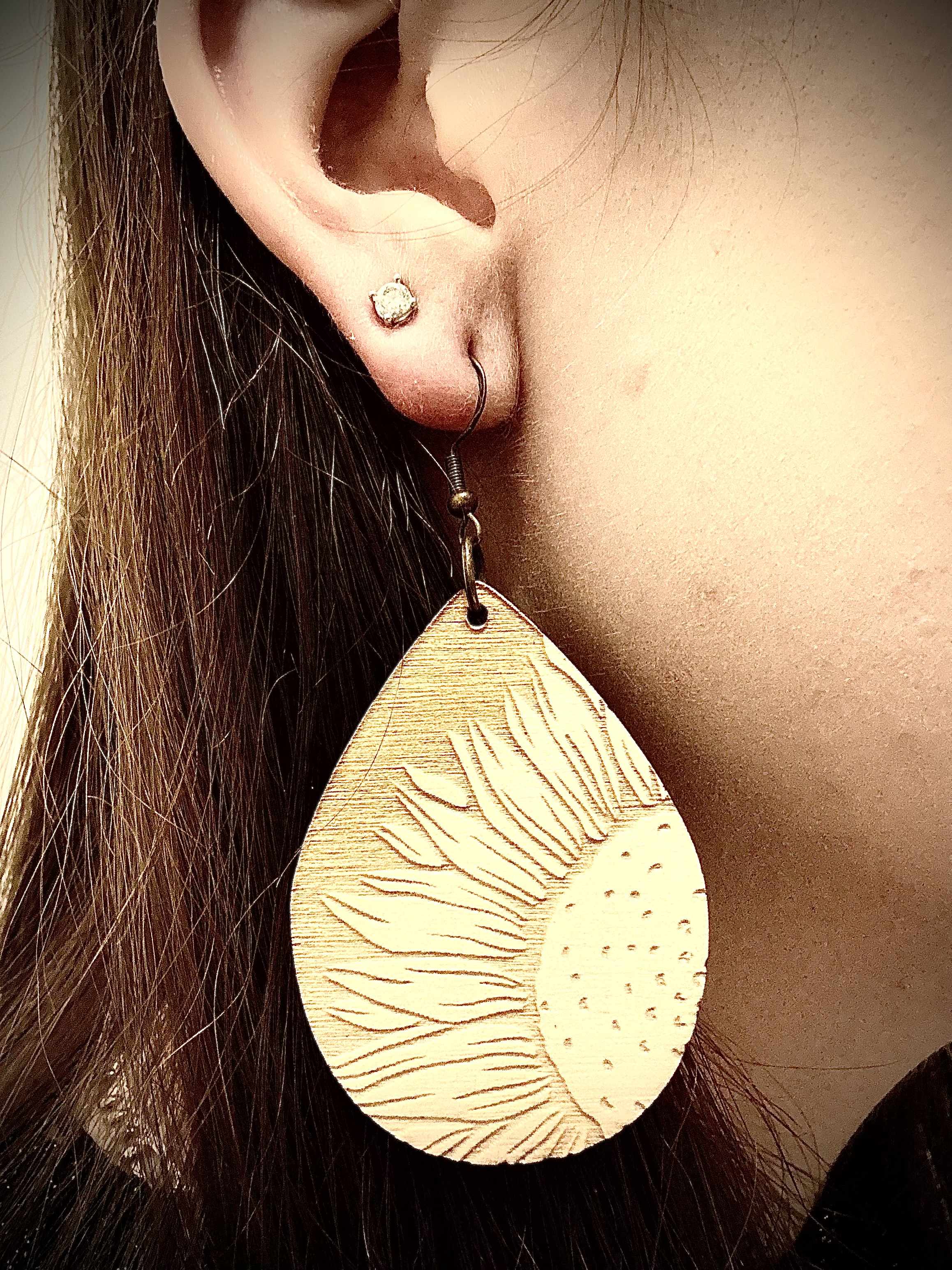 Engraved Sunflower Teardrop Earrings