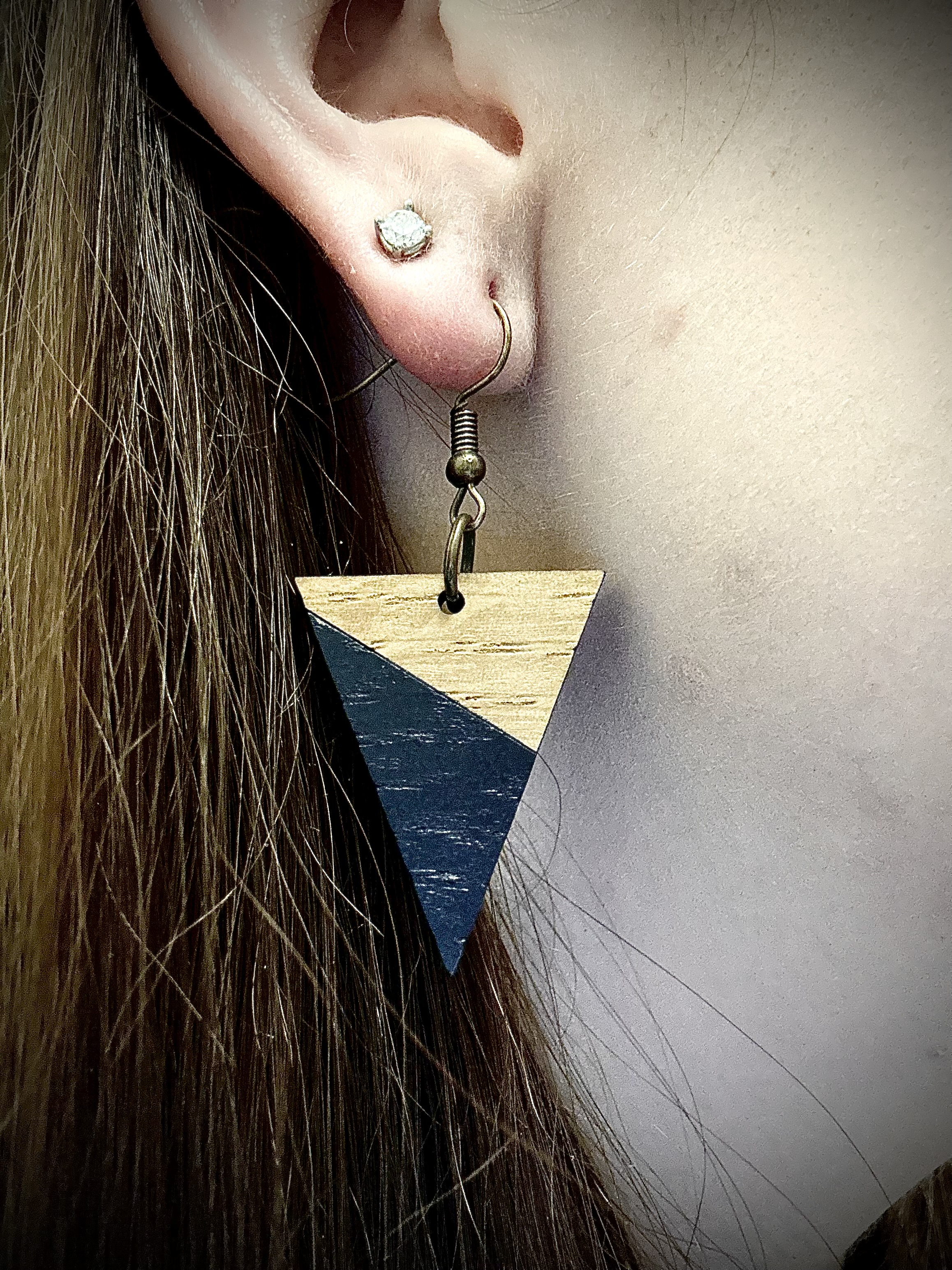 Geometric two tone Wooden Triangle Earring