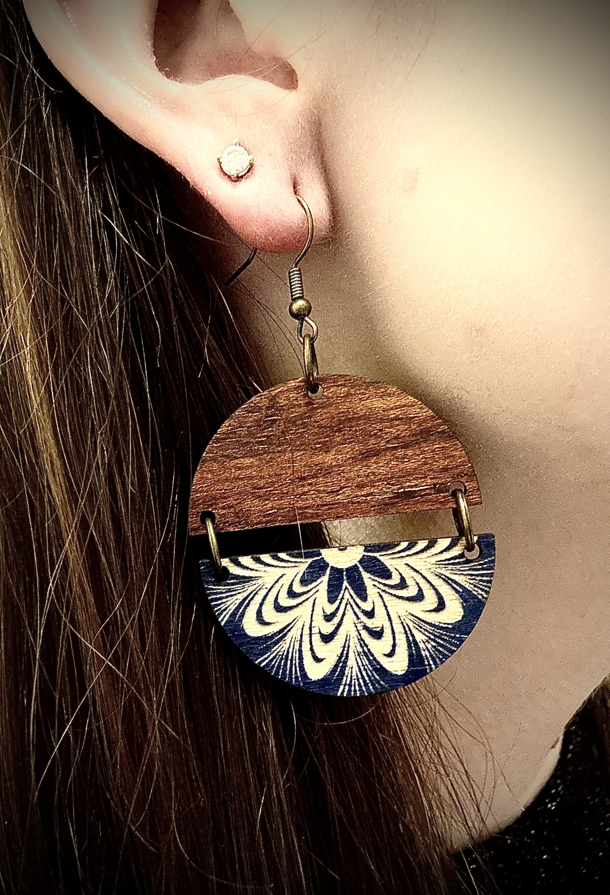Handcrafted Two Piece Marbled Flower Earring