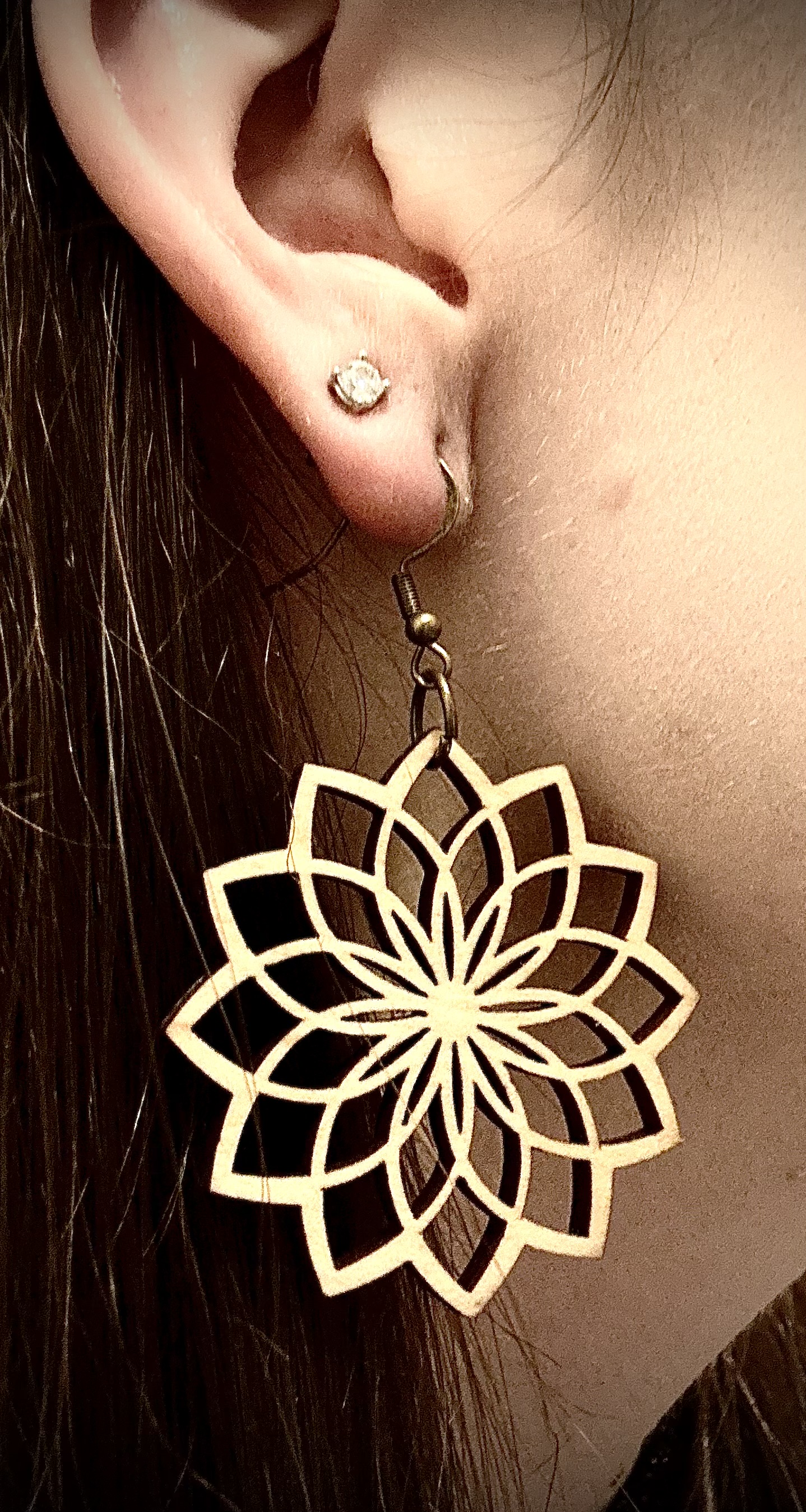 Geometric Wooden Flower Earrings