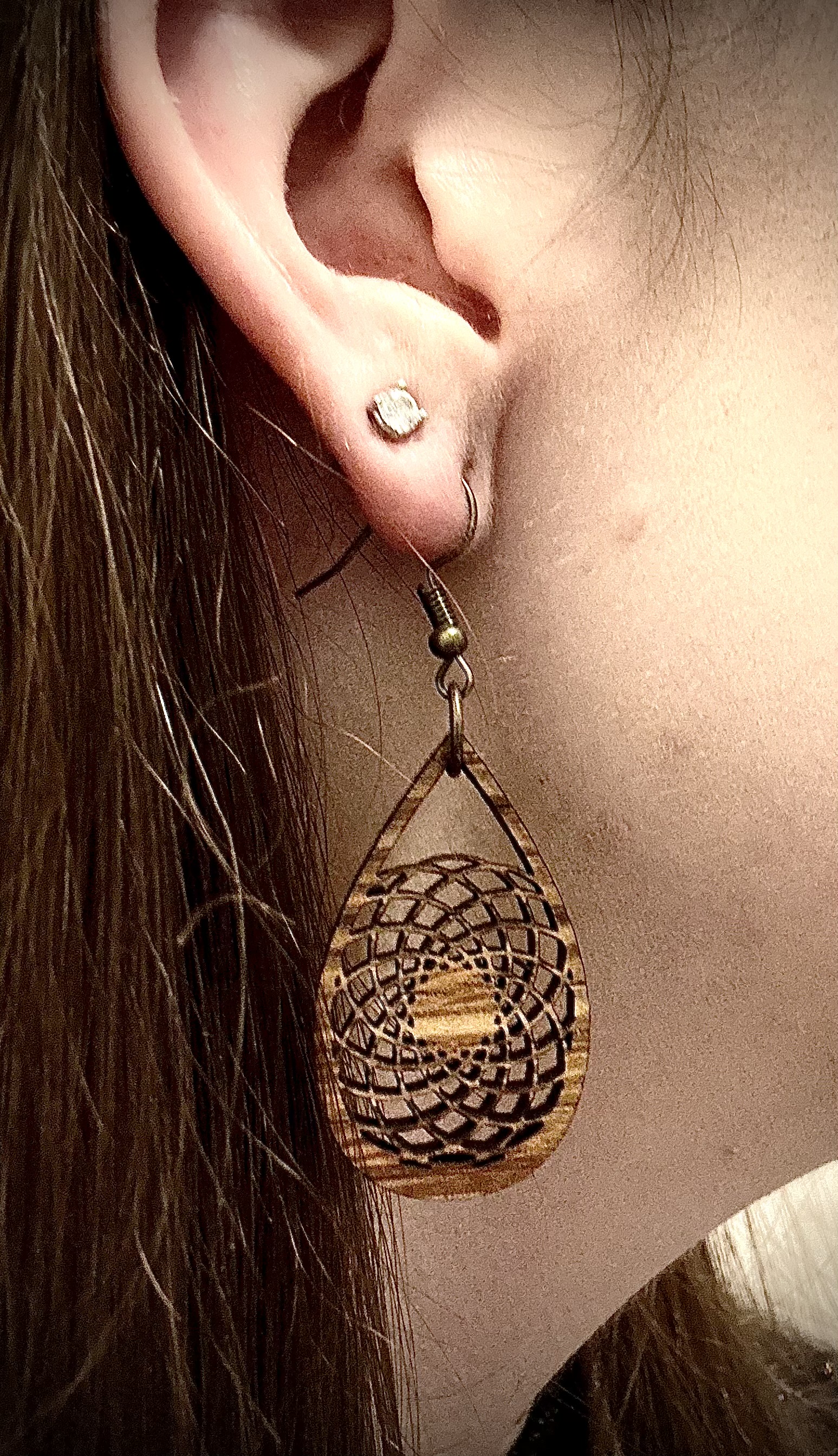 Wooden geometric Teardrop Earring