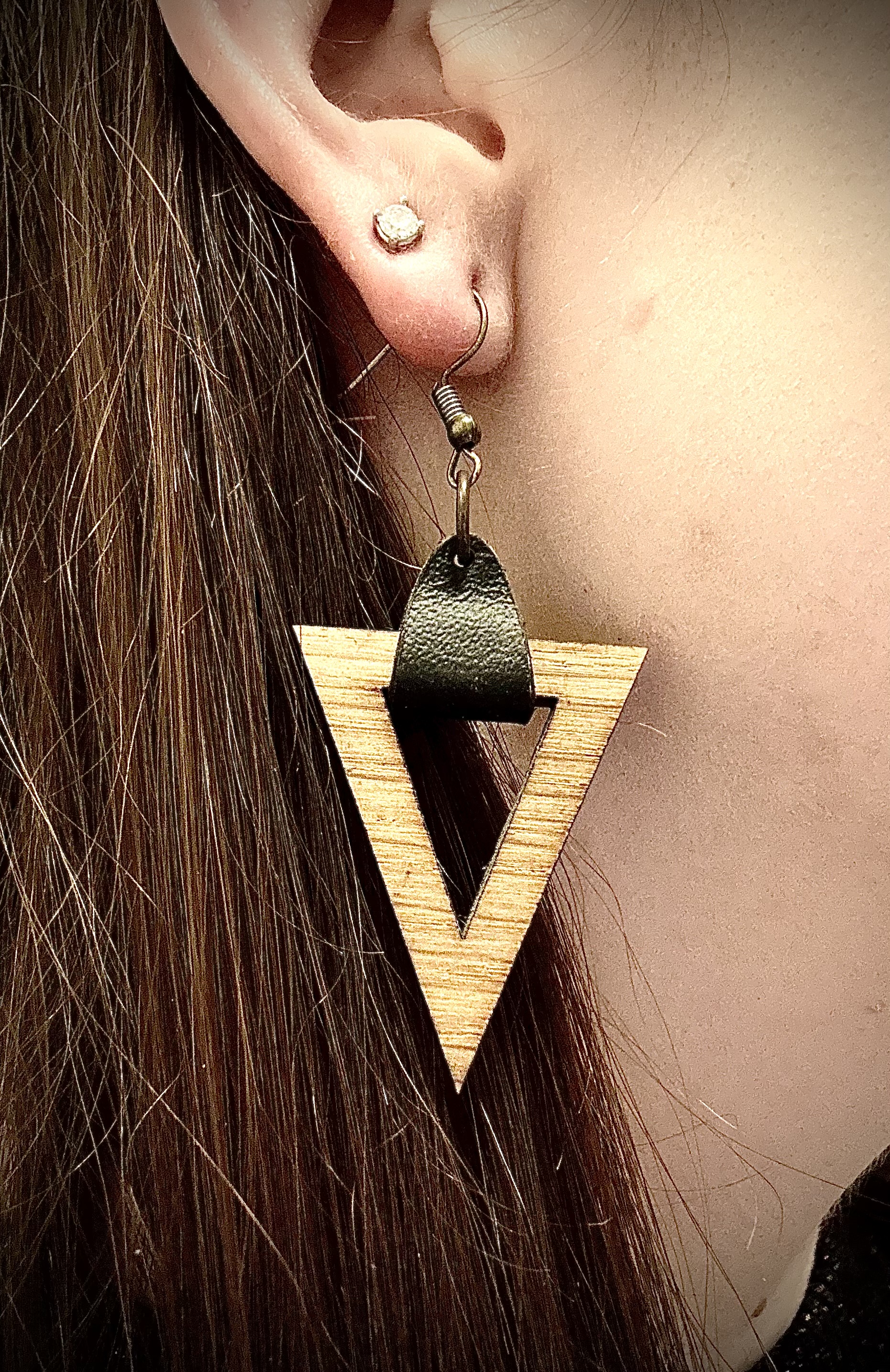 Triangle and Leather Earring