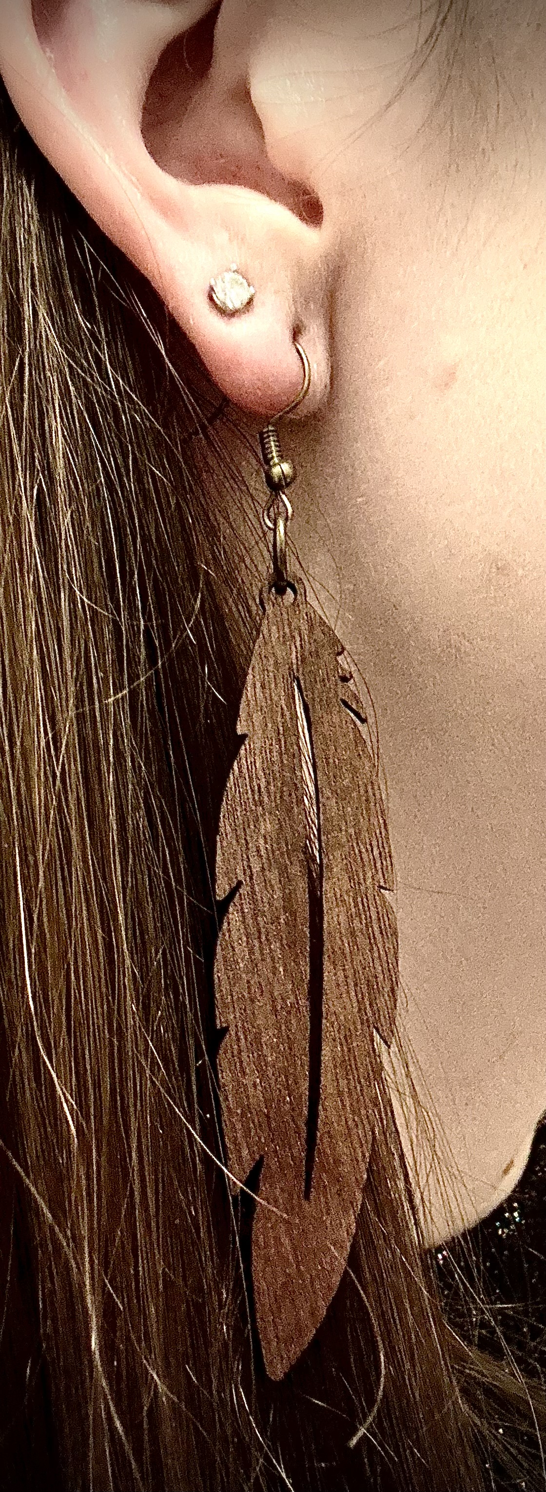 Wooden Feather Earring