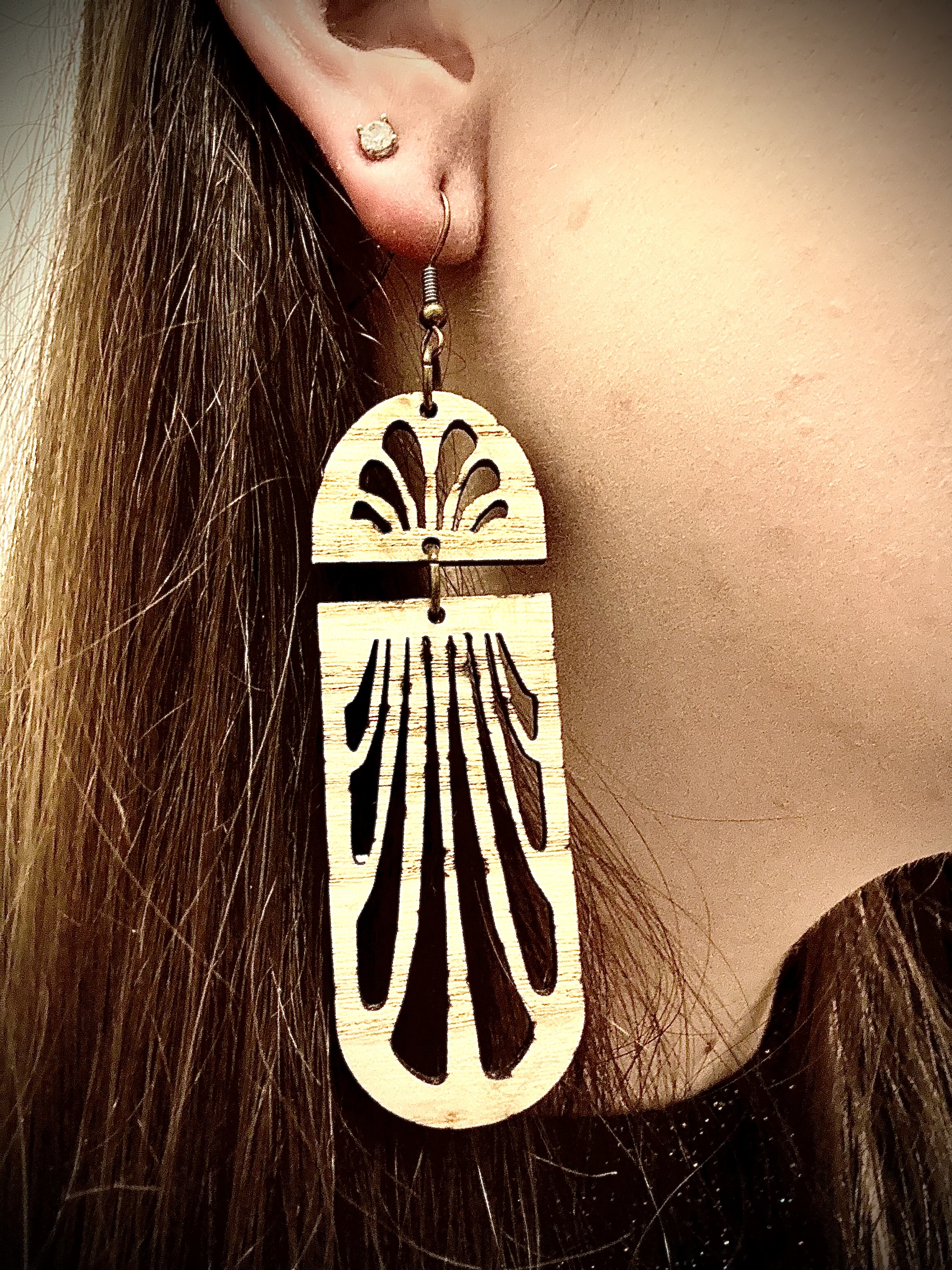 Handcrafted Two Piece Wooden Earrings