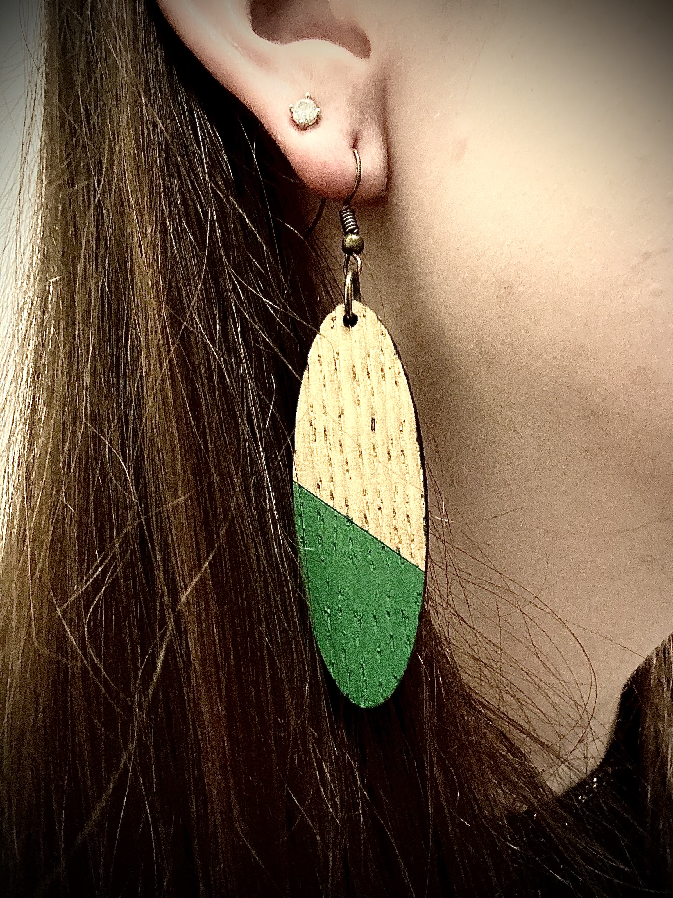 Wooden two tone Oval Earring
