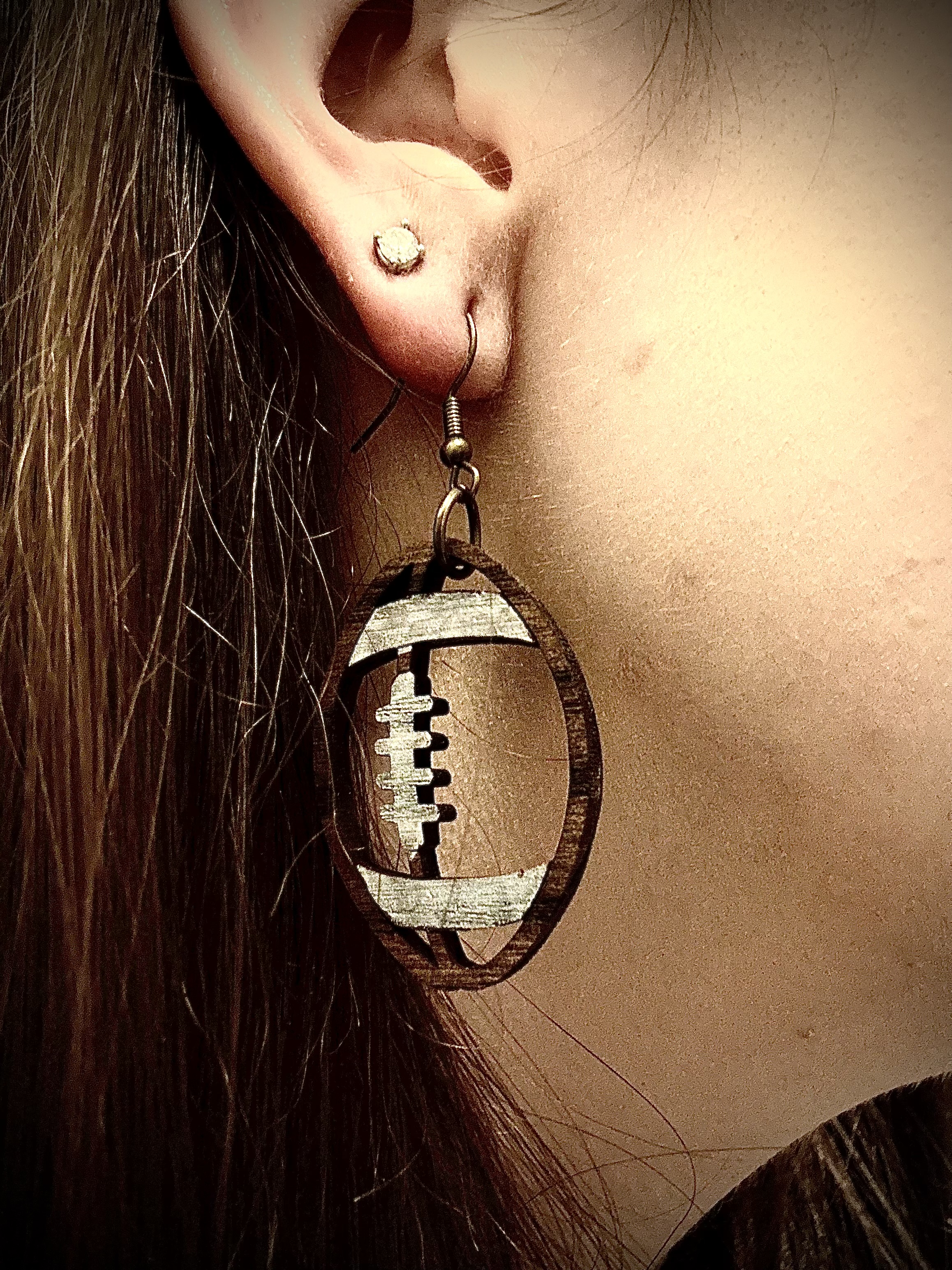 Wooden Football Earrings