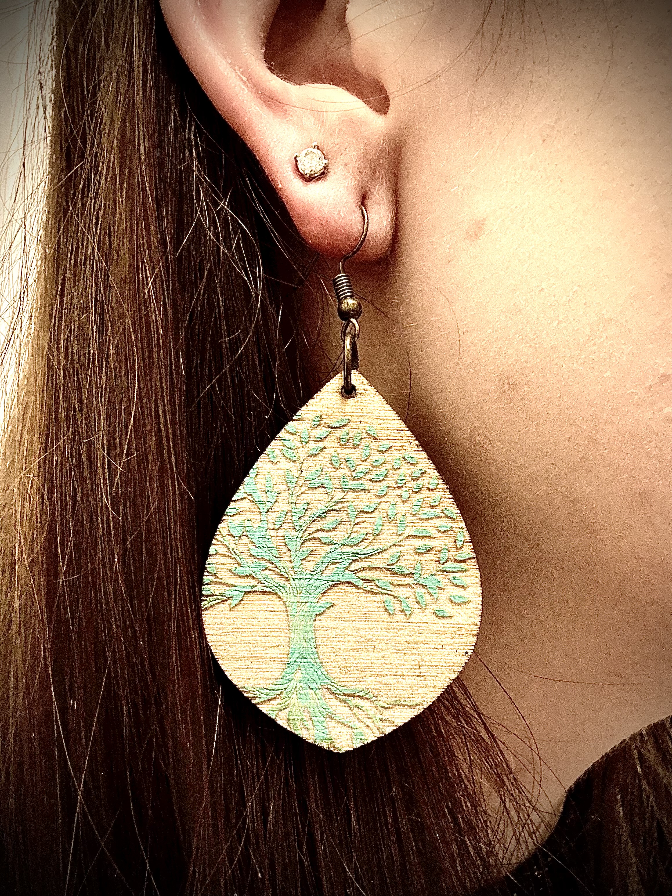 Wooden Tree of Life Earring
