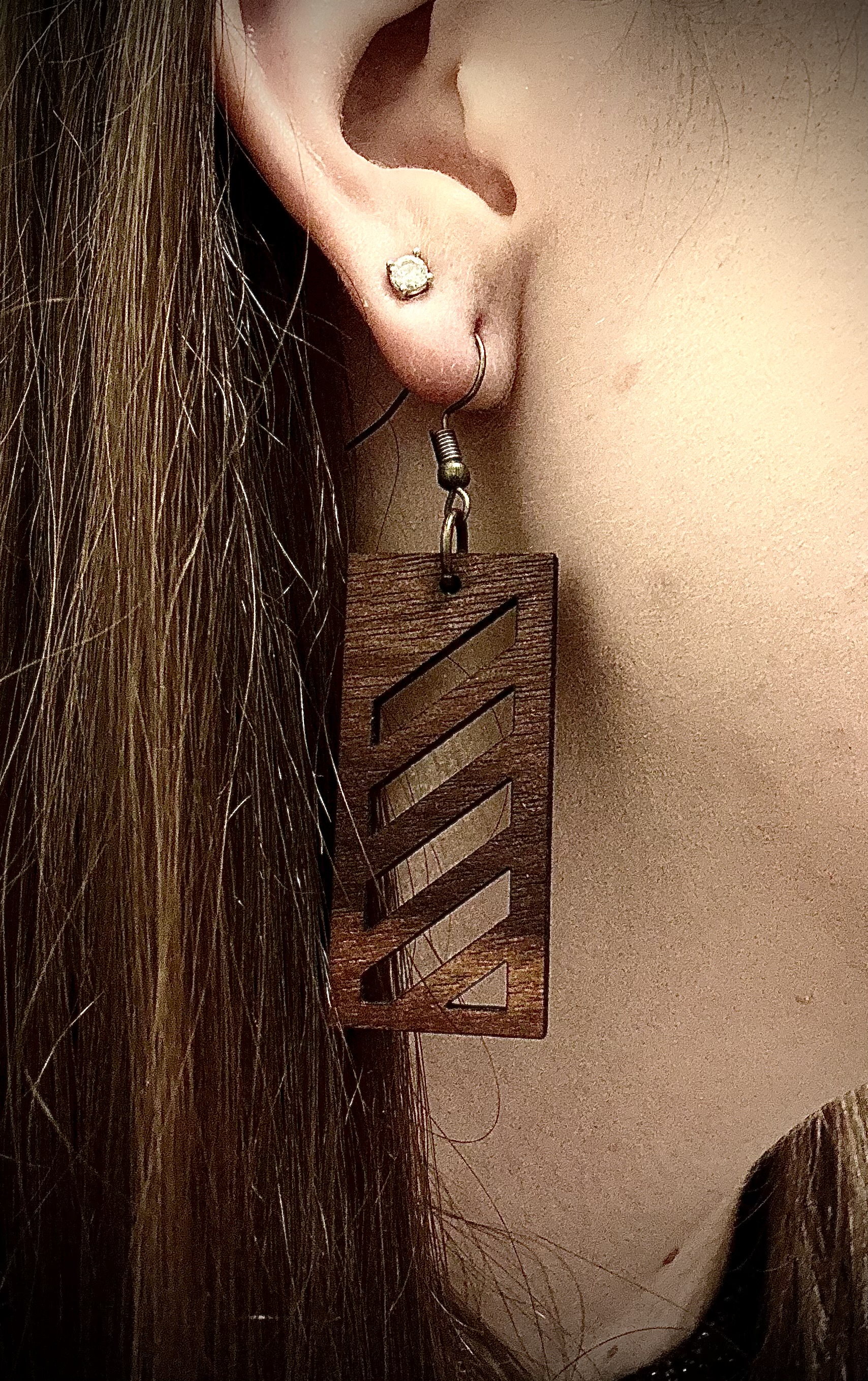 Geometric Wooden Earring