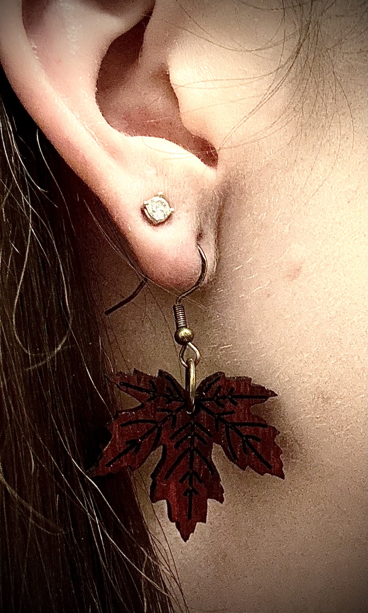 wood Leaf Earrings