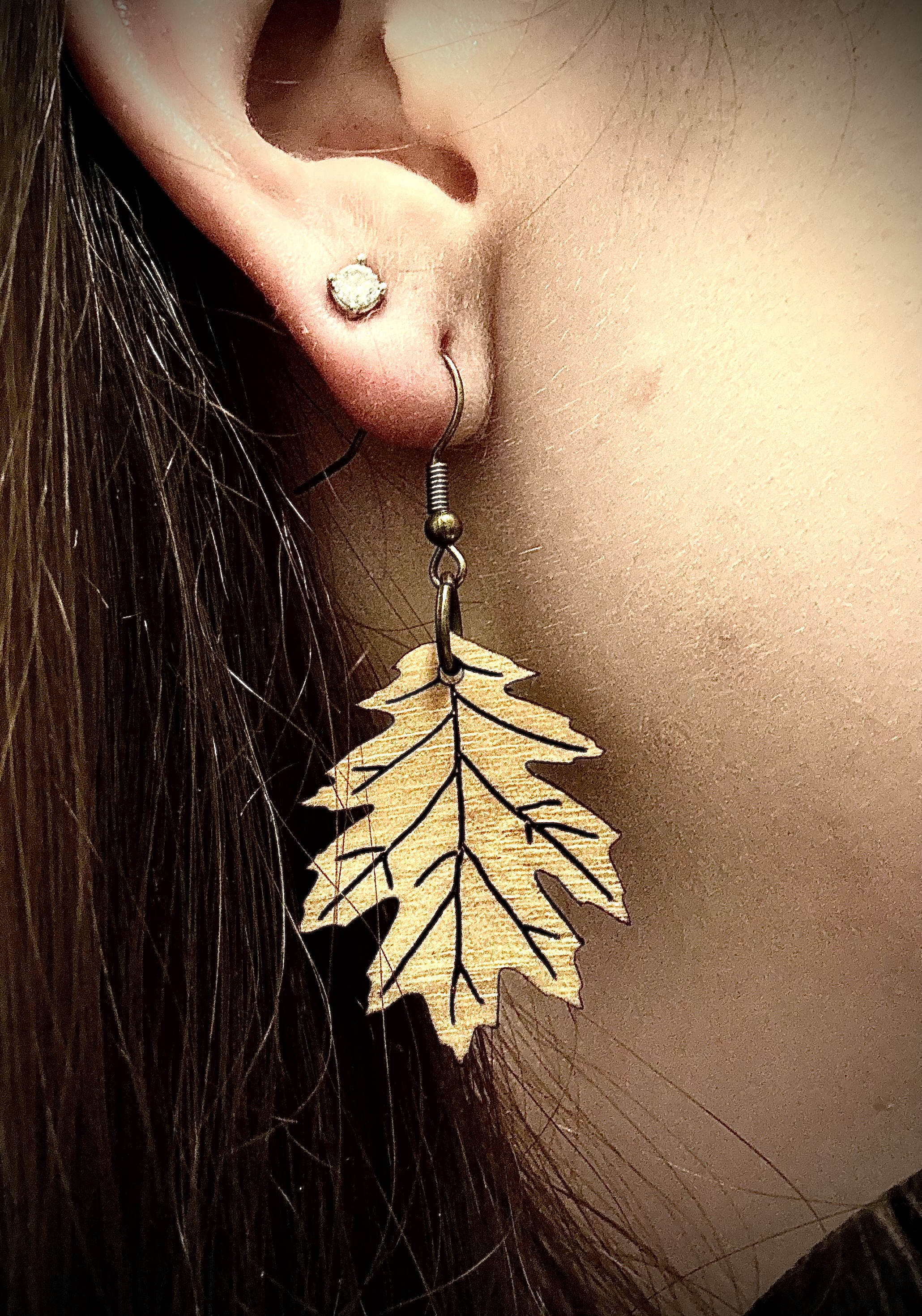 wood Leaf Earrings