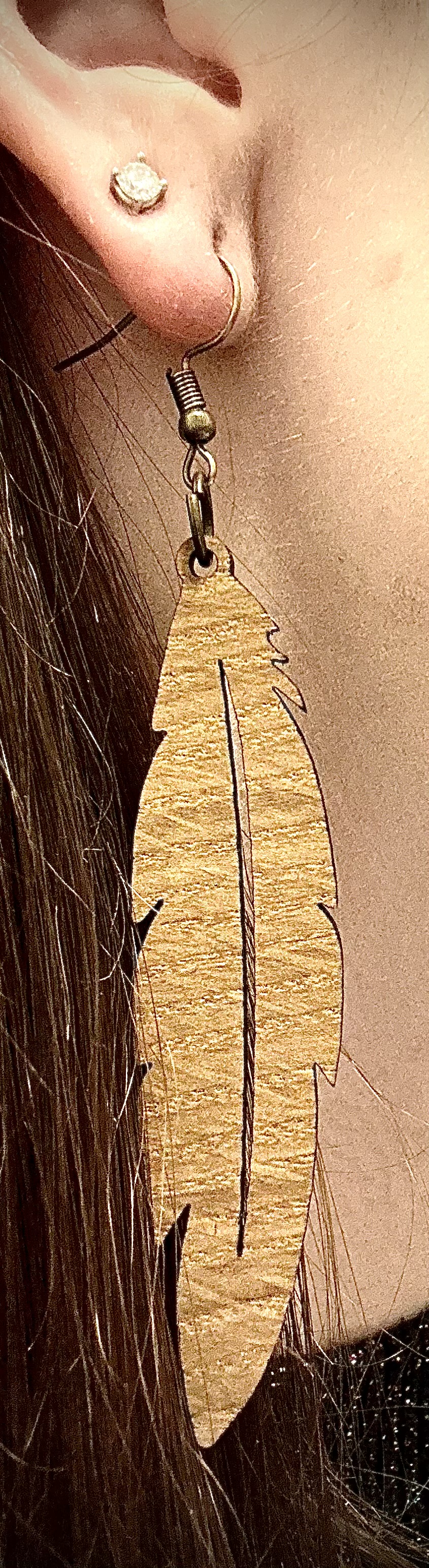 Wooden Feather Earring