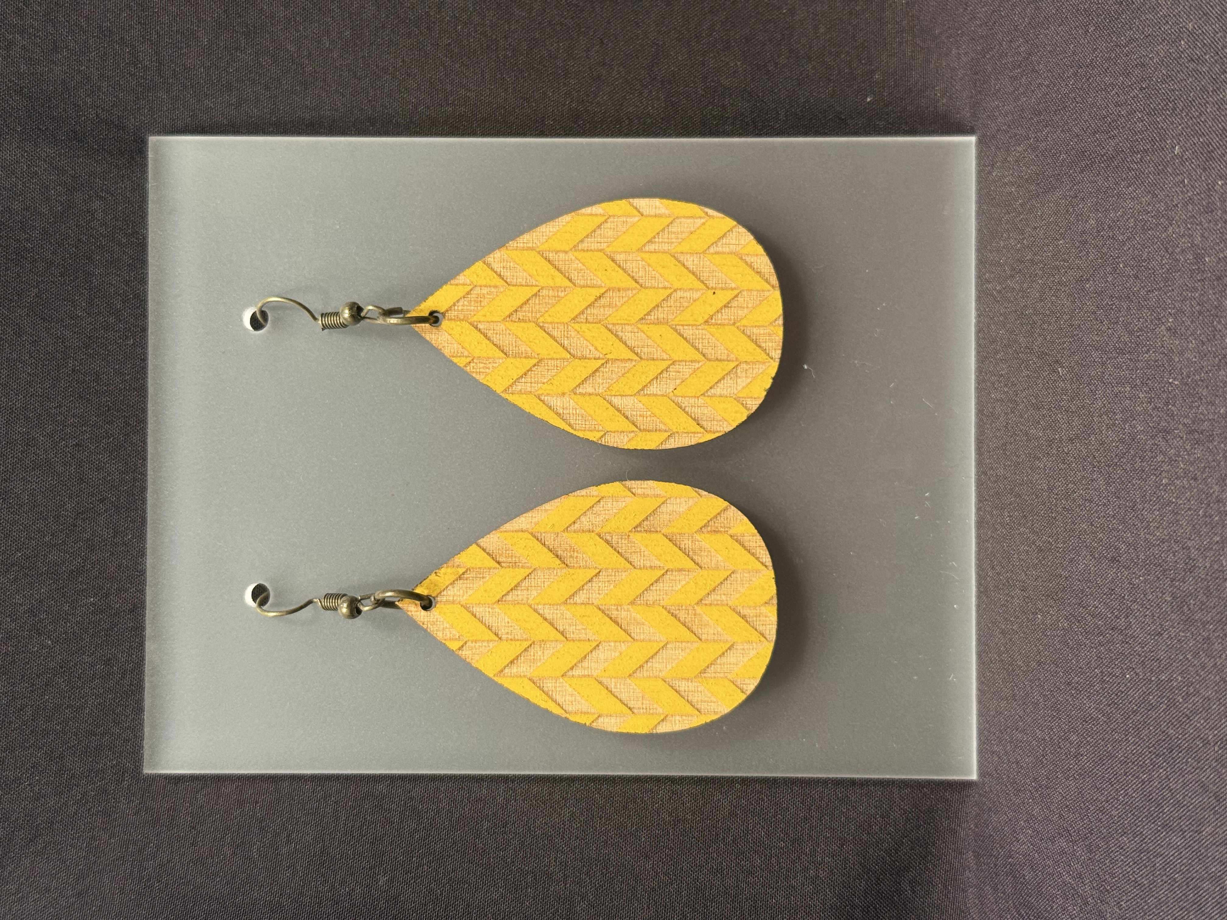 Handmade Wooden chevron teardrop Earring
