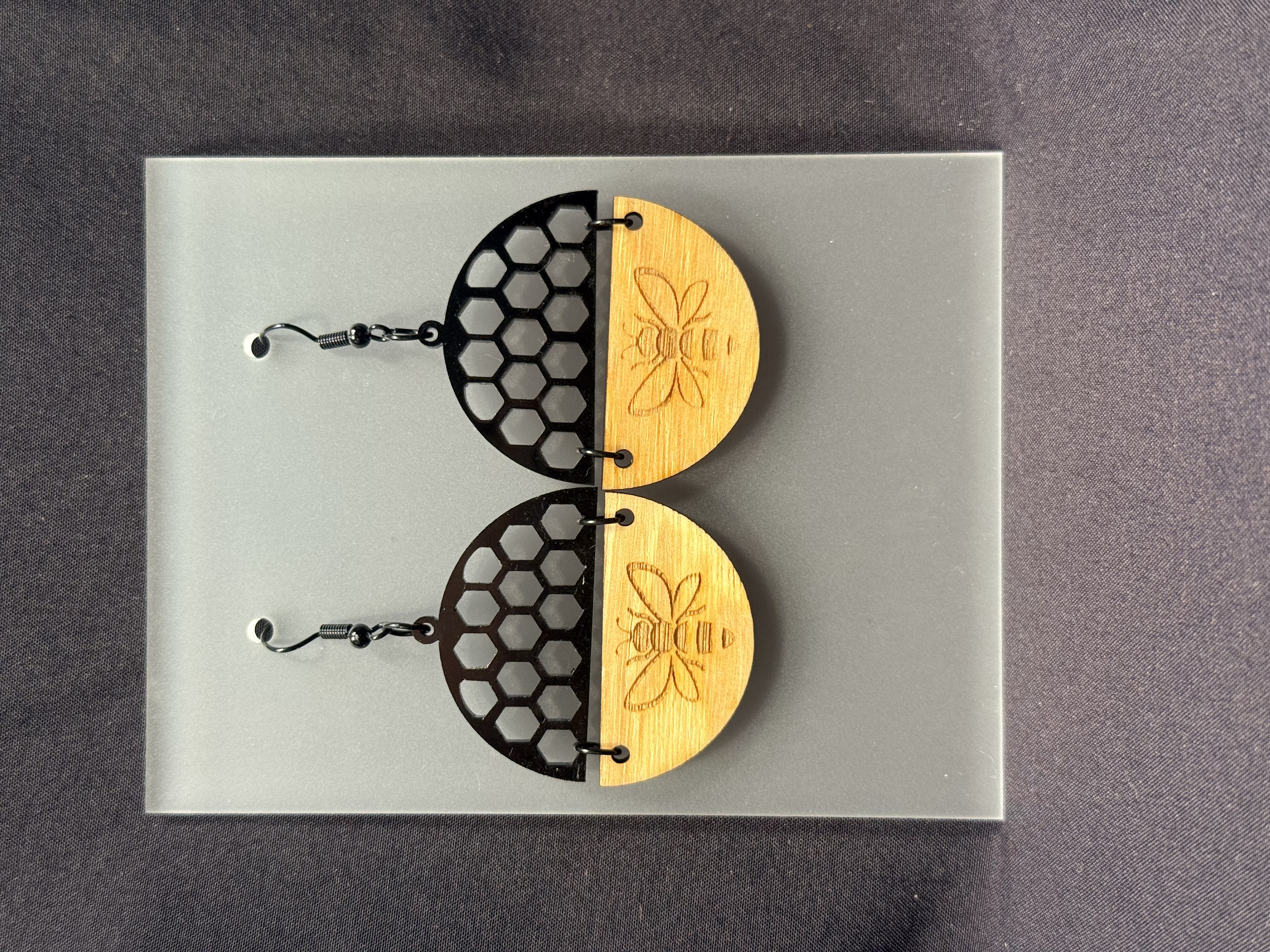 Bee and Honeycomb Wood and Acrylic Earring