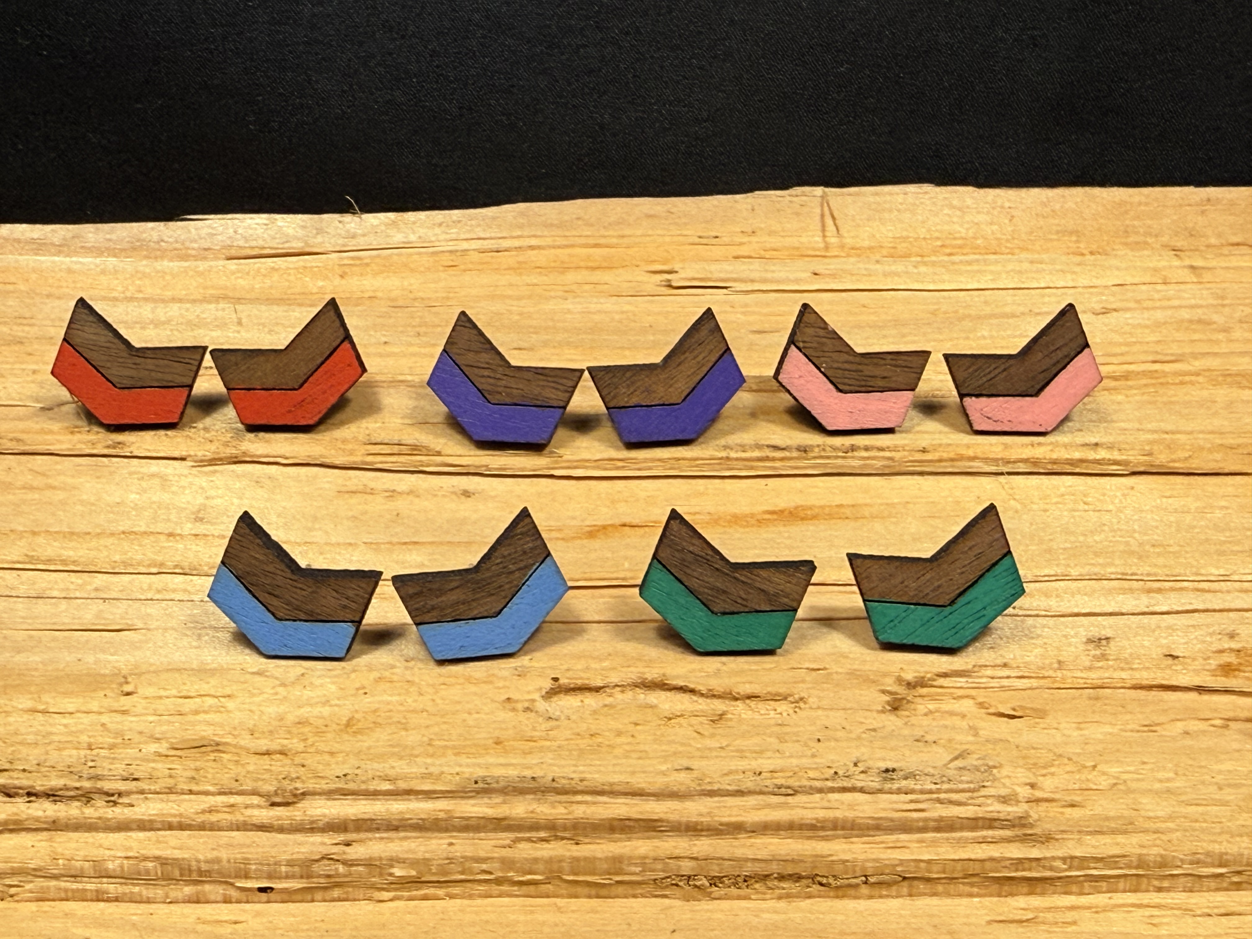 Wooden Chevron Stud Earrings
