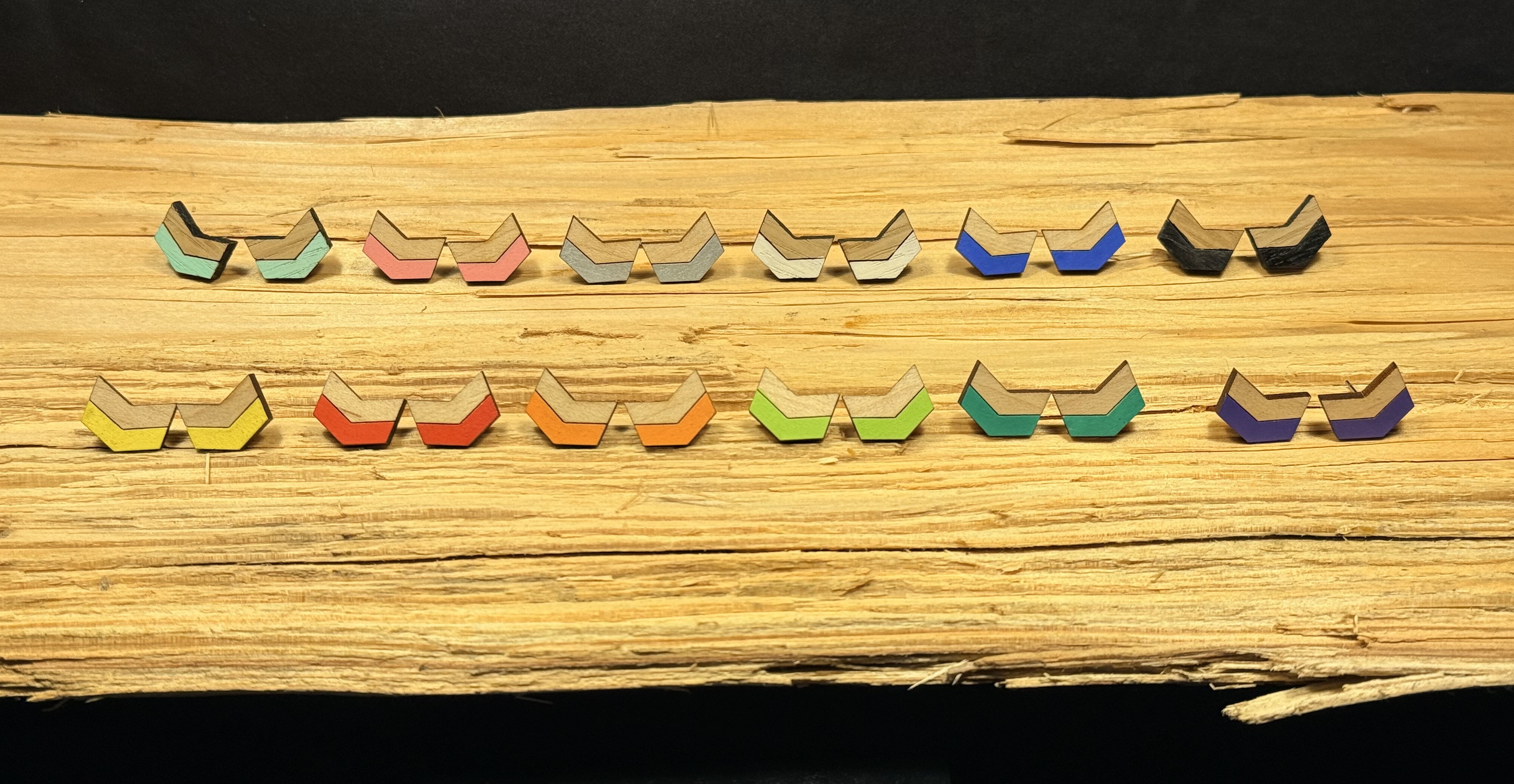 Wooden Chevron Stud Earrings