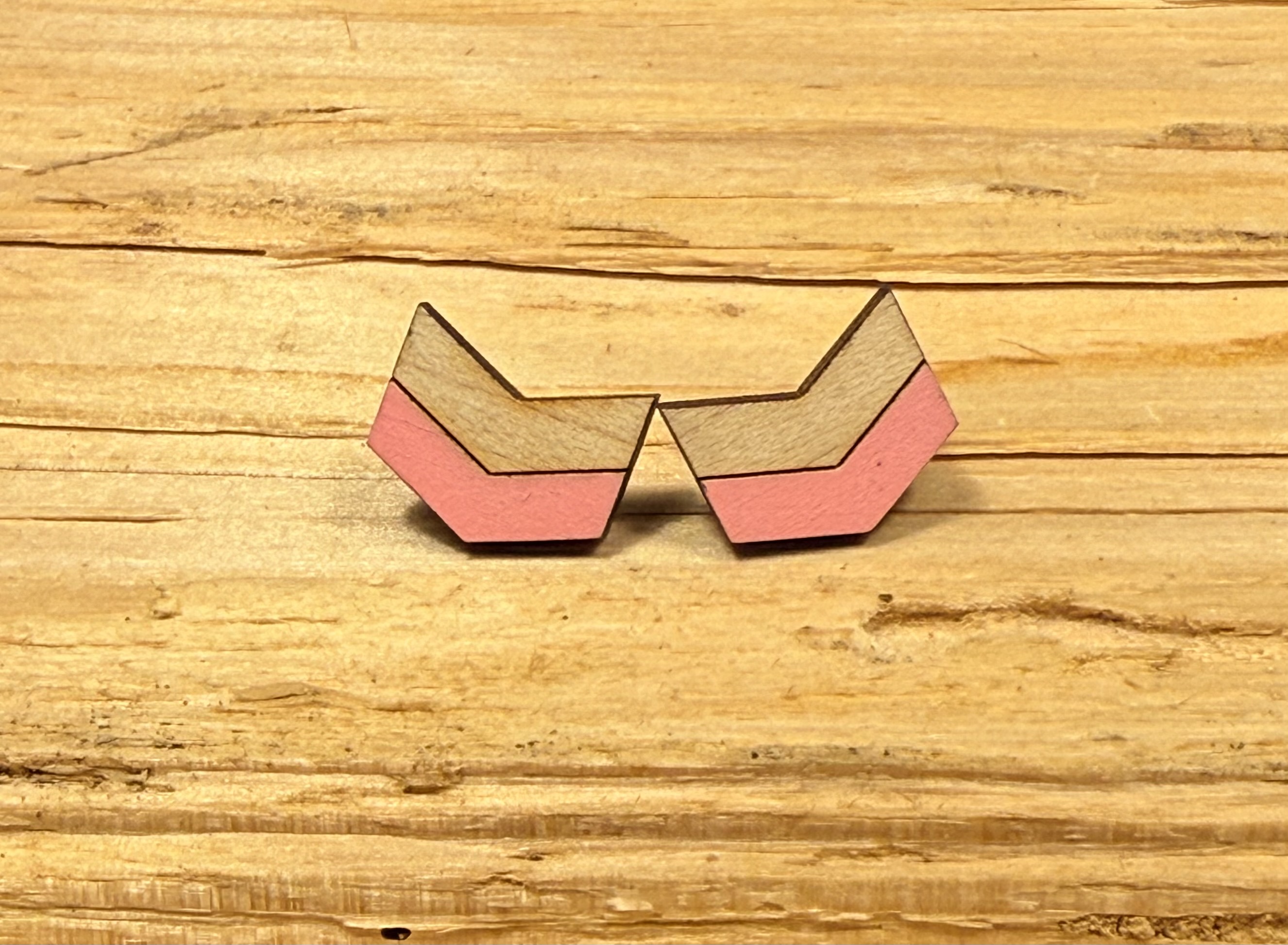 Wooden Chevron Stud Earrings