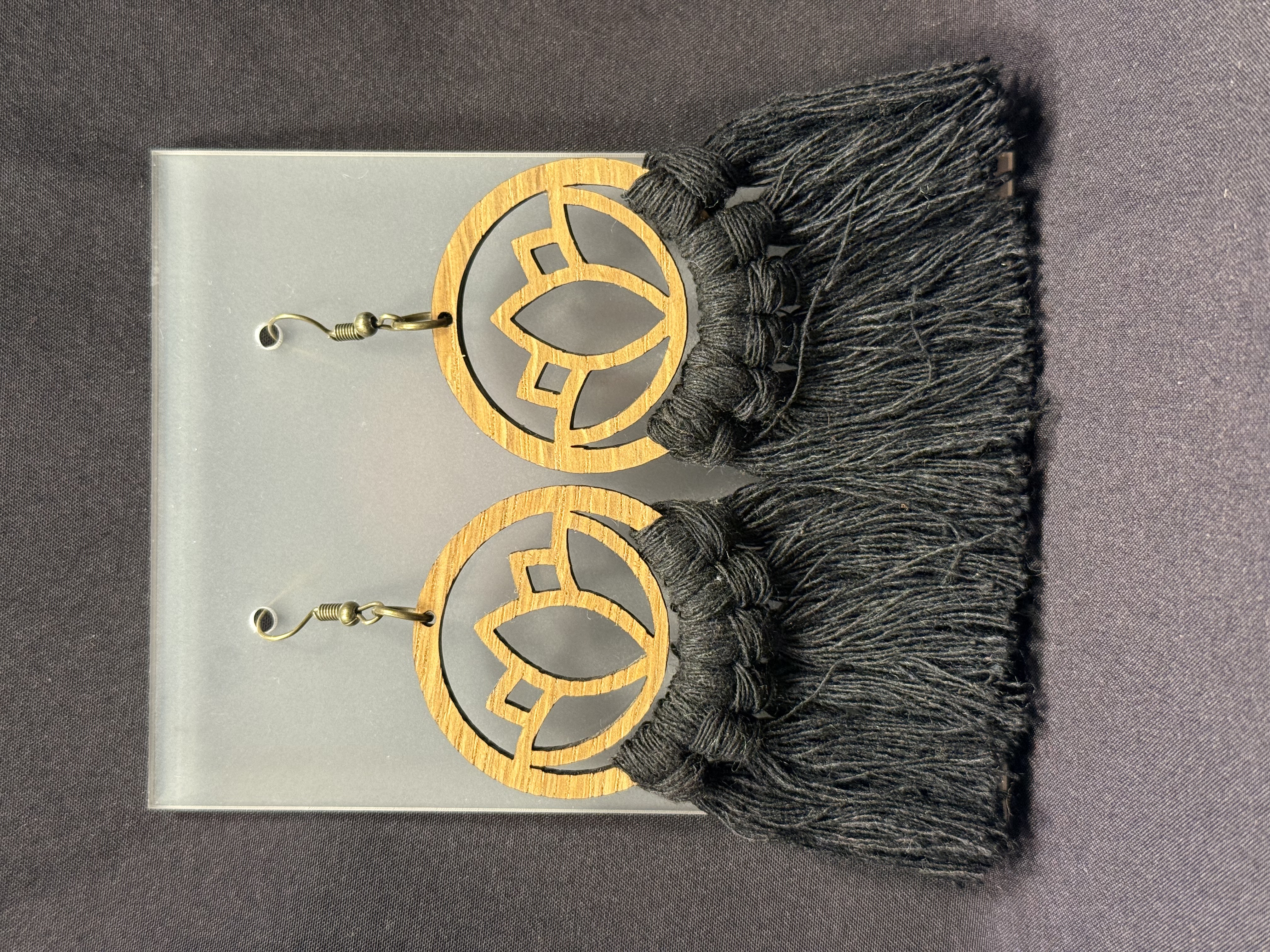 Wood and Macramé Lotus Earrings