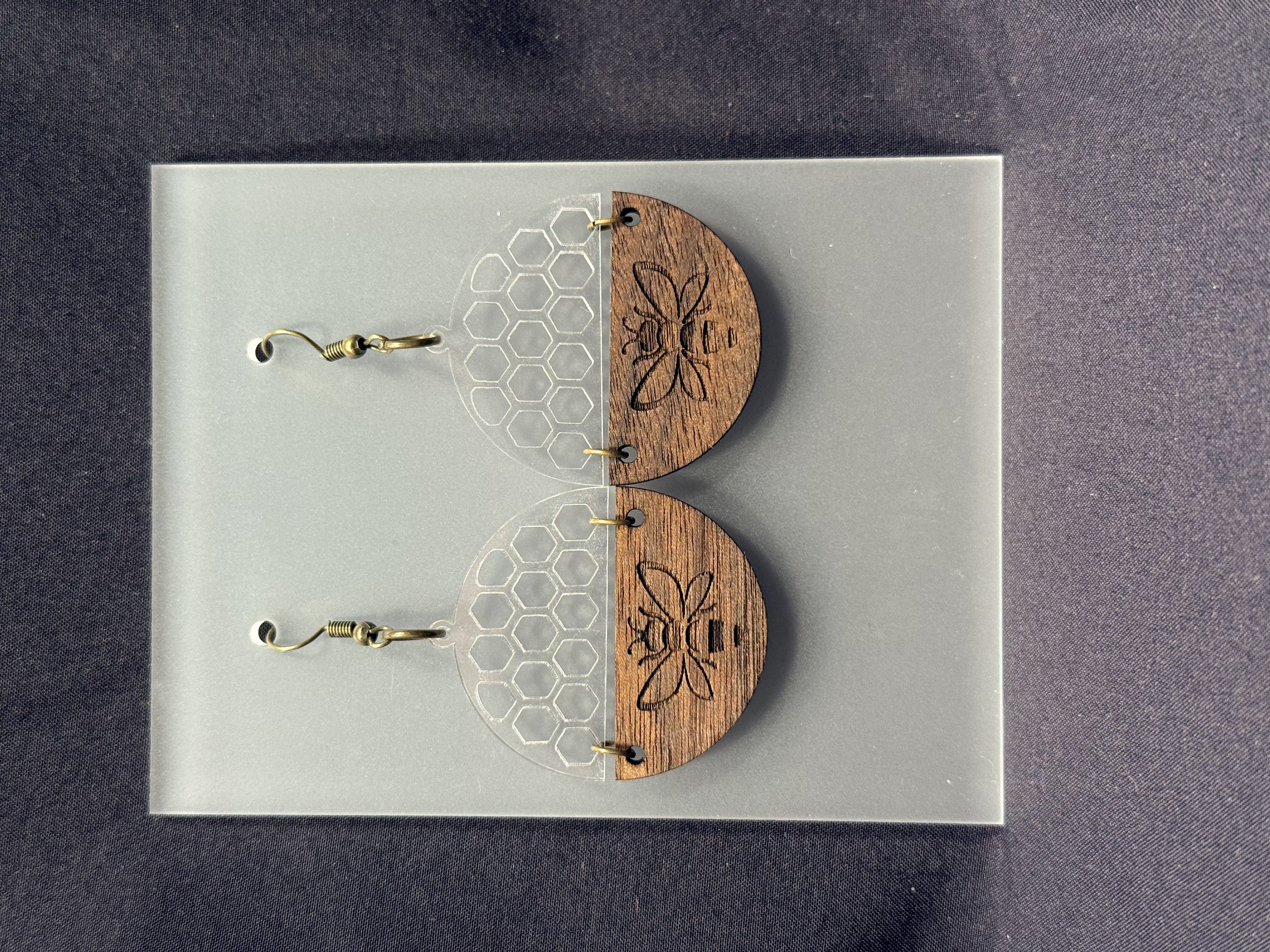 Bee and Honeycomb Wood and Acrylic Earring