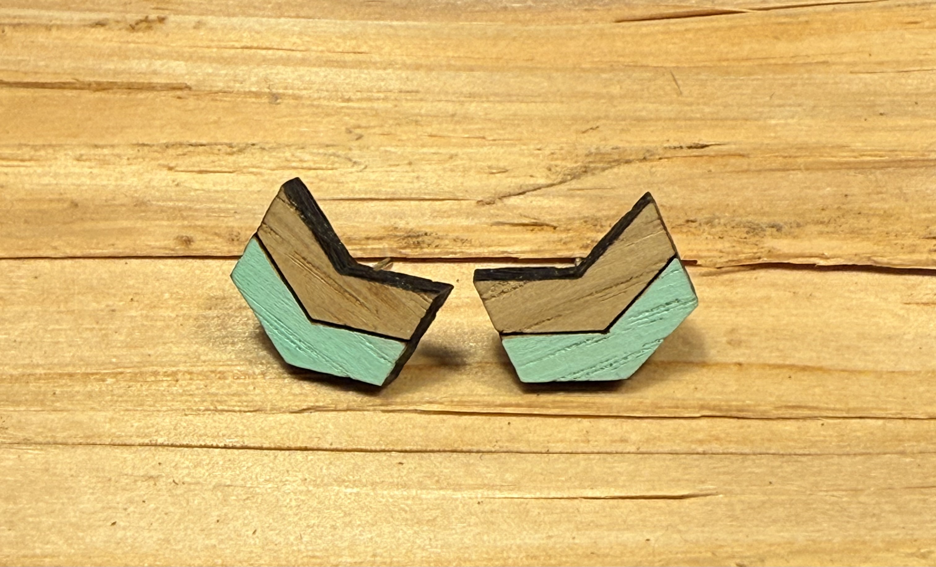 Wooden Chevron Stud Earrings