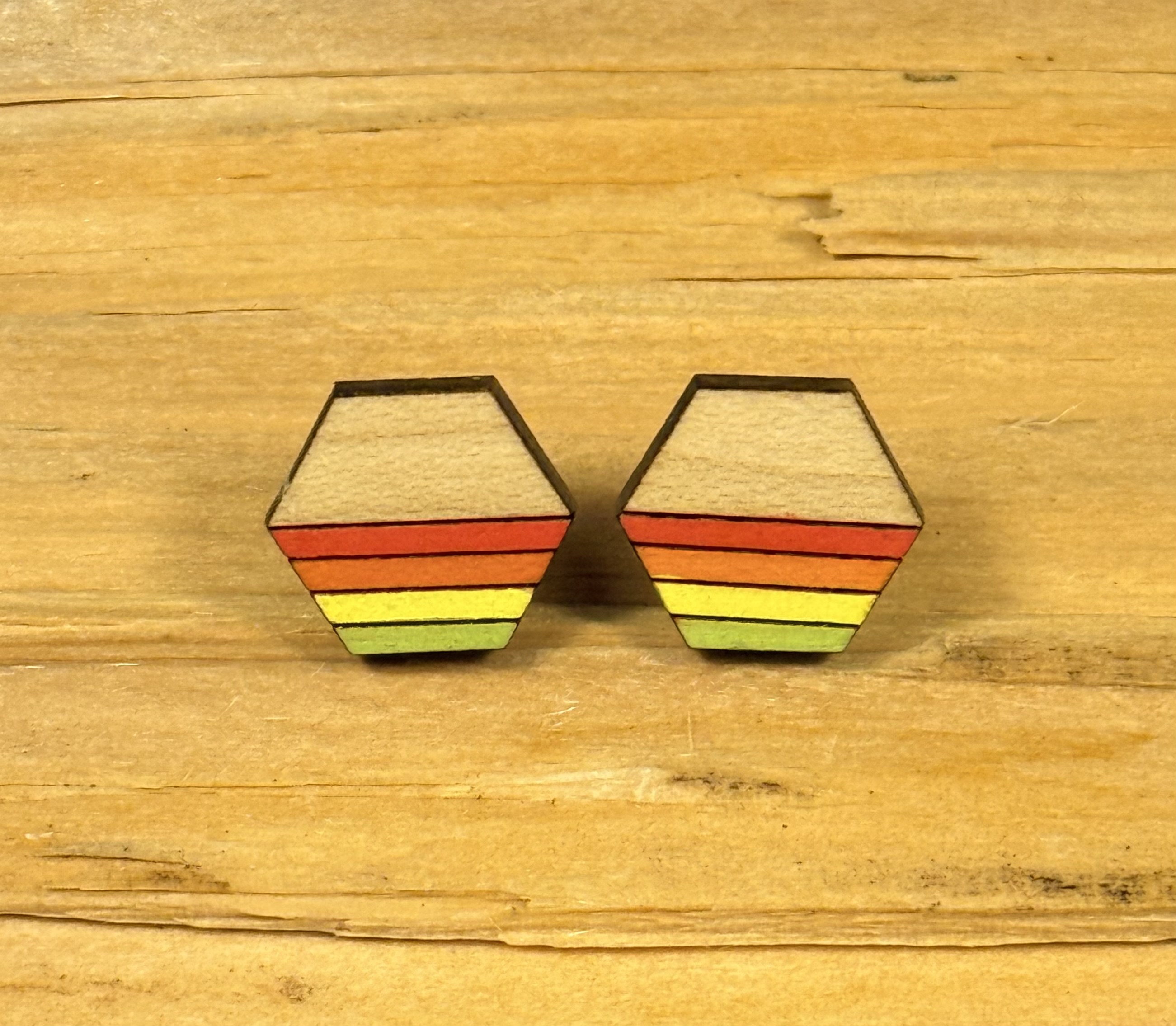 Wooden Hexagonal Stud Earrings