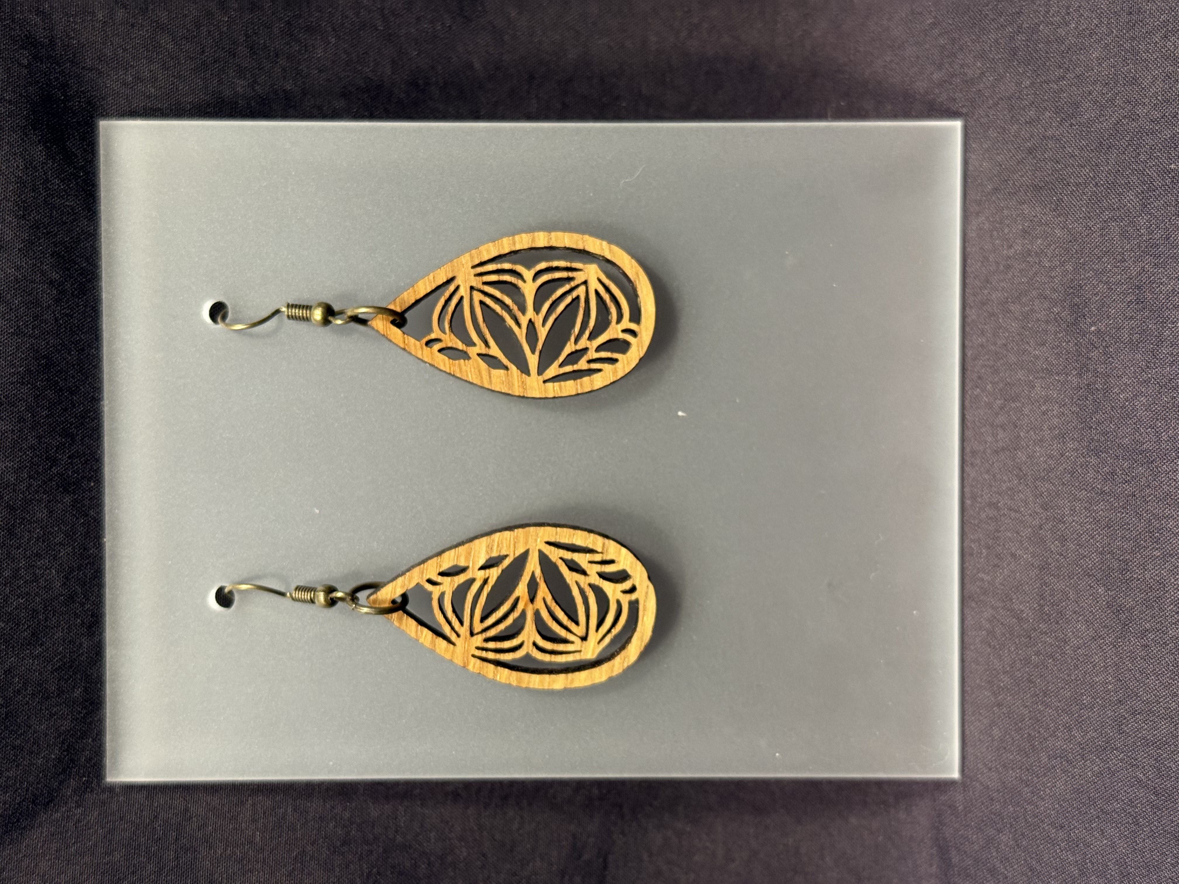 Wooden Floral Teardrop Earrings